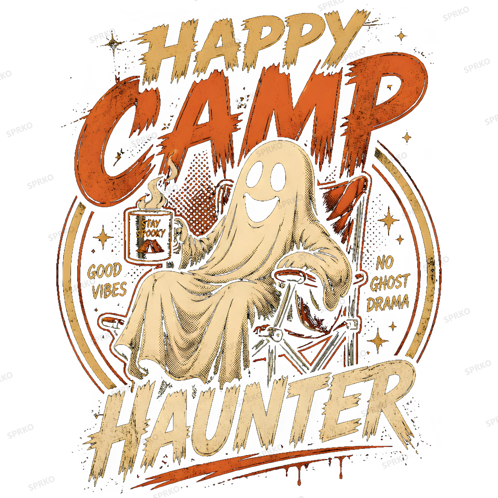 Happy Camp Haunter Ghost Camping Design design preview wrapped on a mug