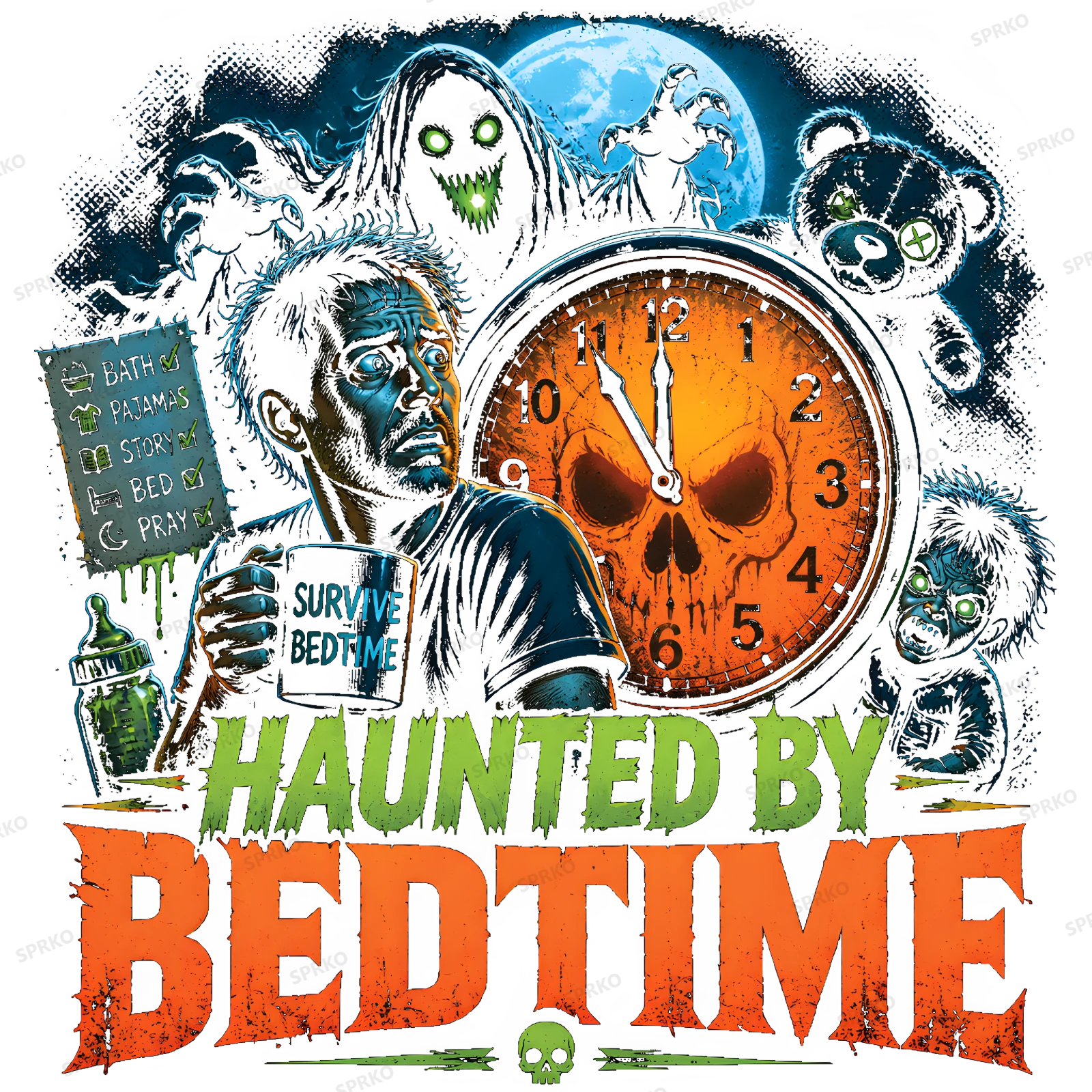 Haunted By Bedtime Scary Parents Humor design preview wrapped on a mug