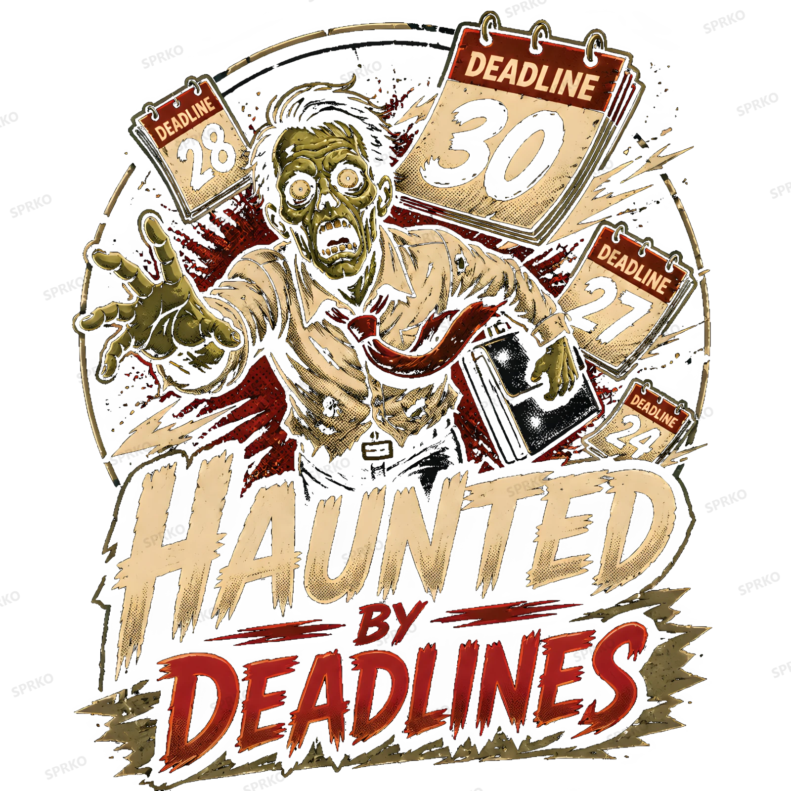 Haunted By Deadlines Zombie Office Worker Design design preview wrapped on a mug