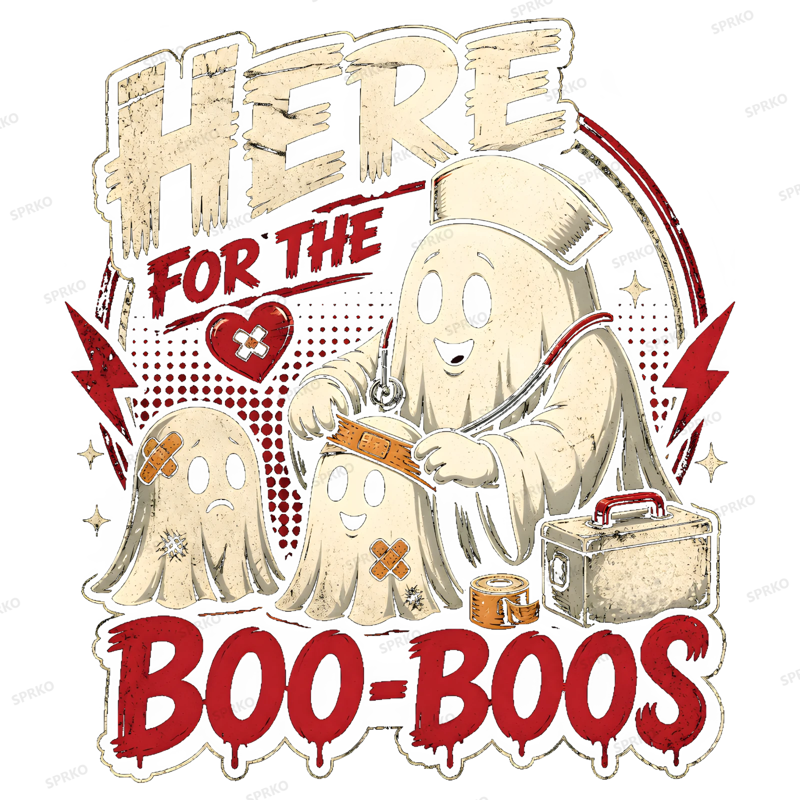 Here For The Boo-Boos Nurse Ghost Halloween design preview wrapped on a mug