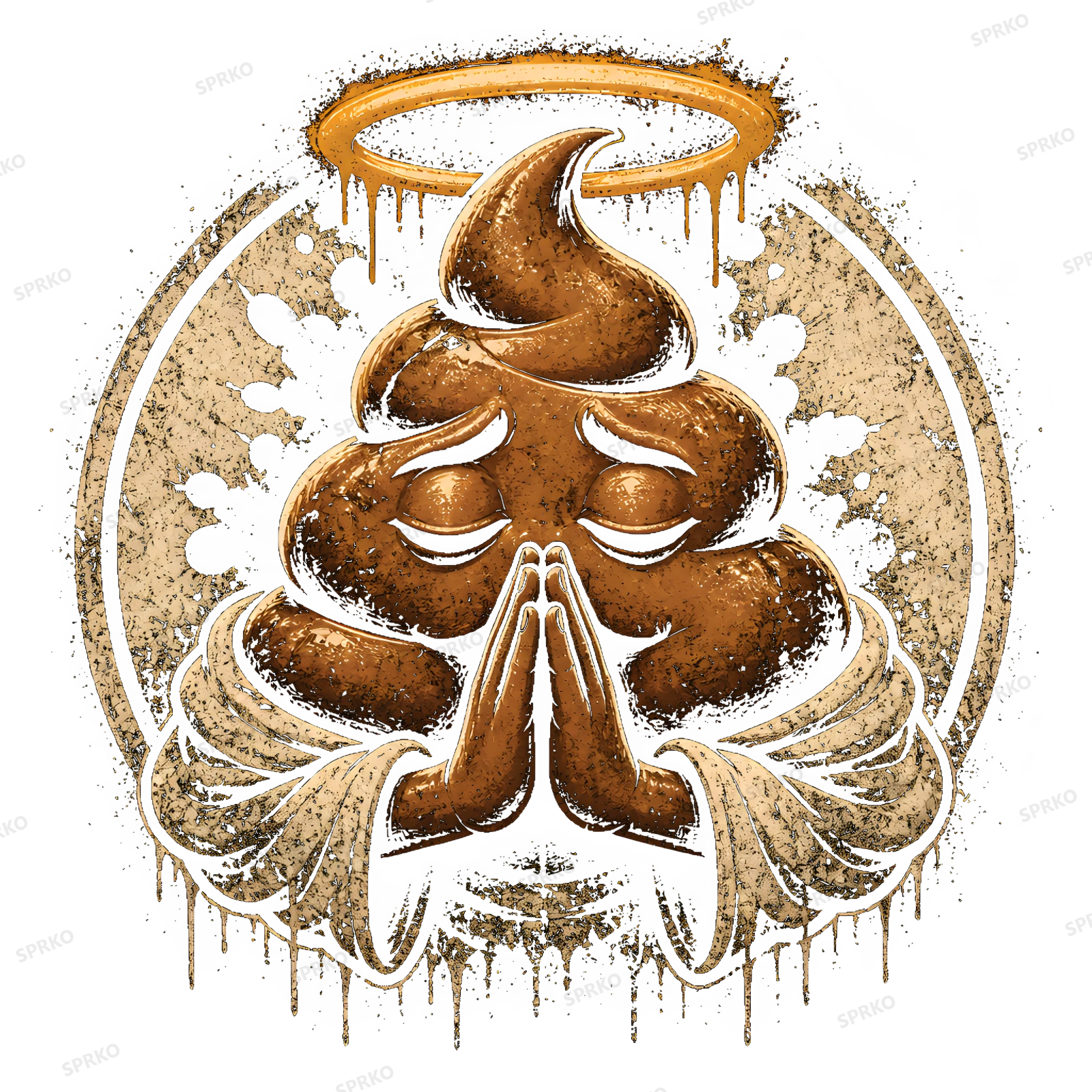 Holy Crap Praying Poop Emoji with Halo design preview wrapped on a mug