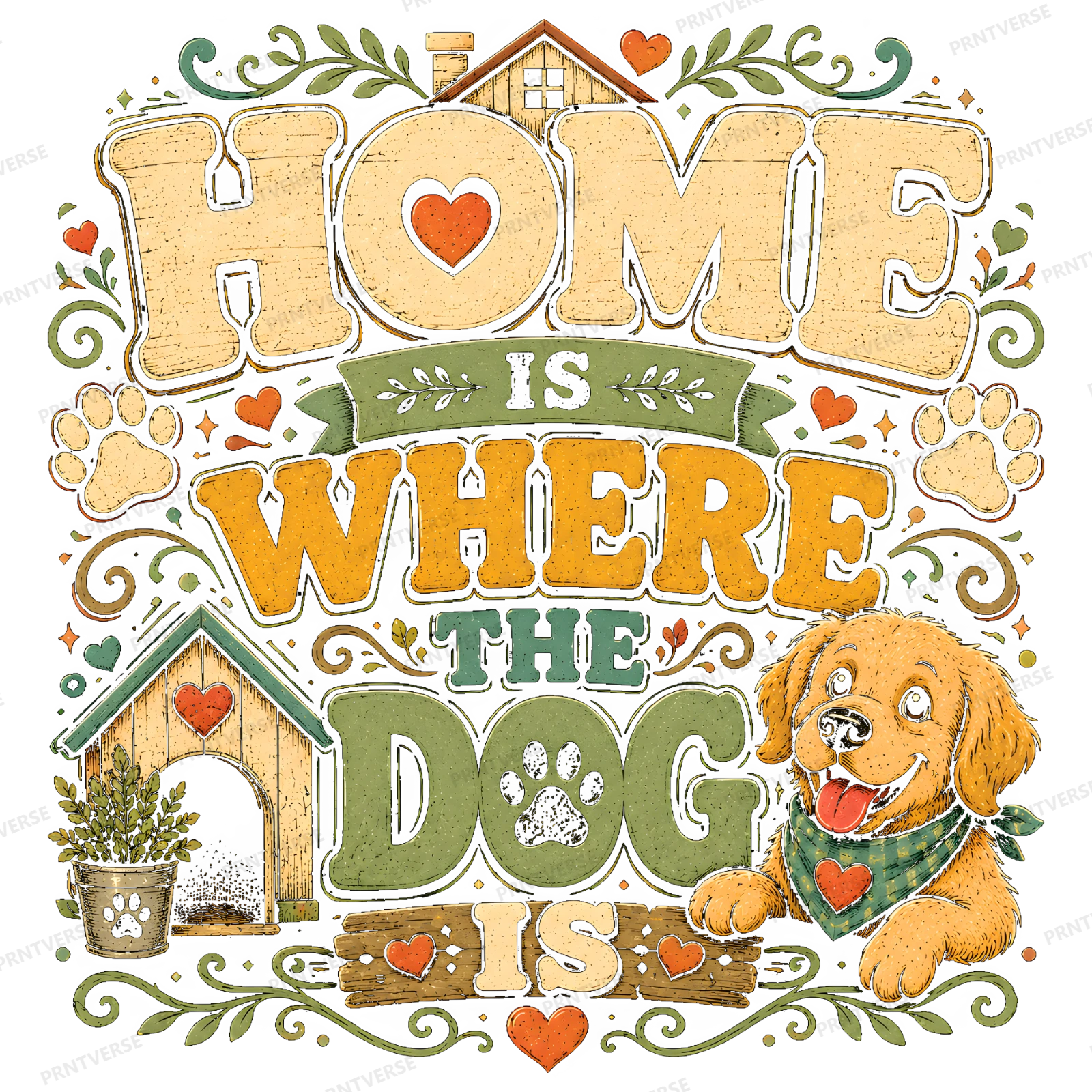 Home Is Where The Dog Is Vintage Golden Retriever Puppy design preview wrapped on a mug