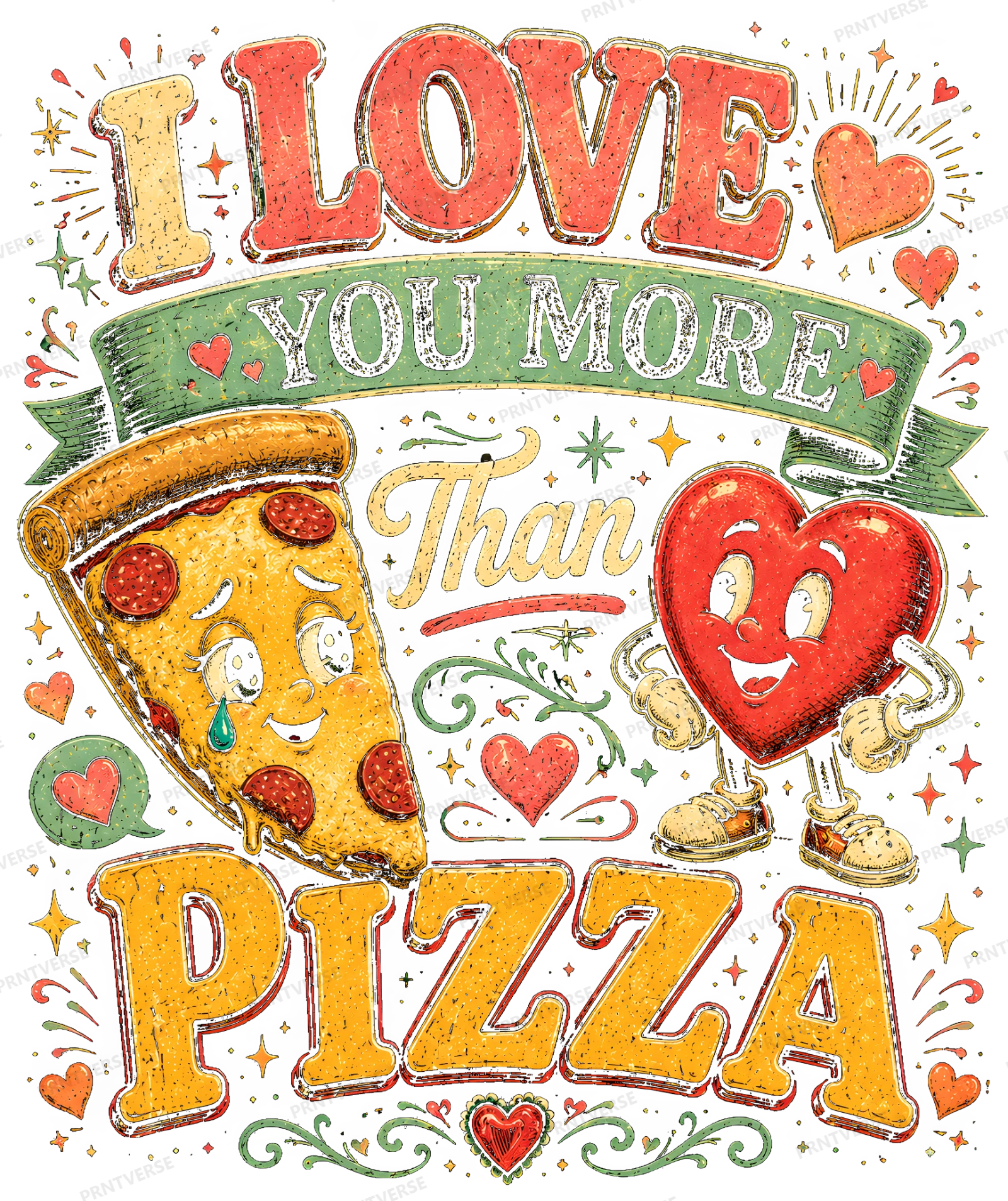 I Love You More Than Pizza Retro Mascot Art design preview wrapped on a mug