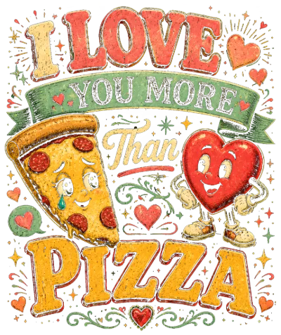 I Love You More Than Pizza Retro Mascot Art