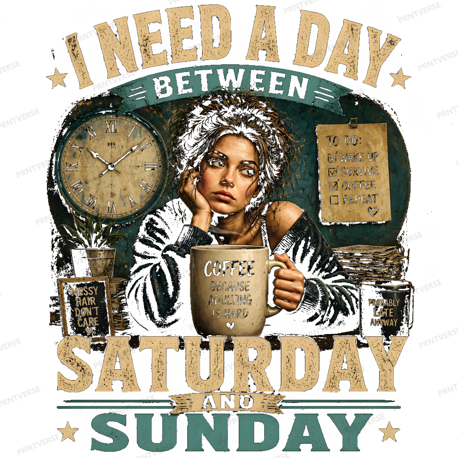 I Need a Day Between Saturday and Sunday Vintage Coffee Humor design preview wrapped on a mug