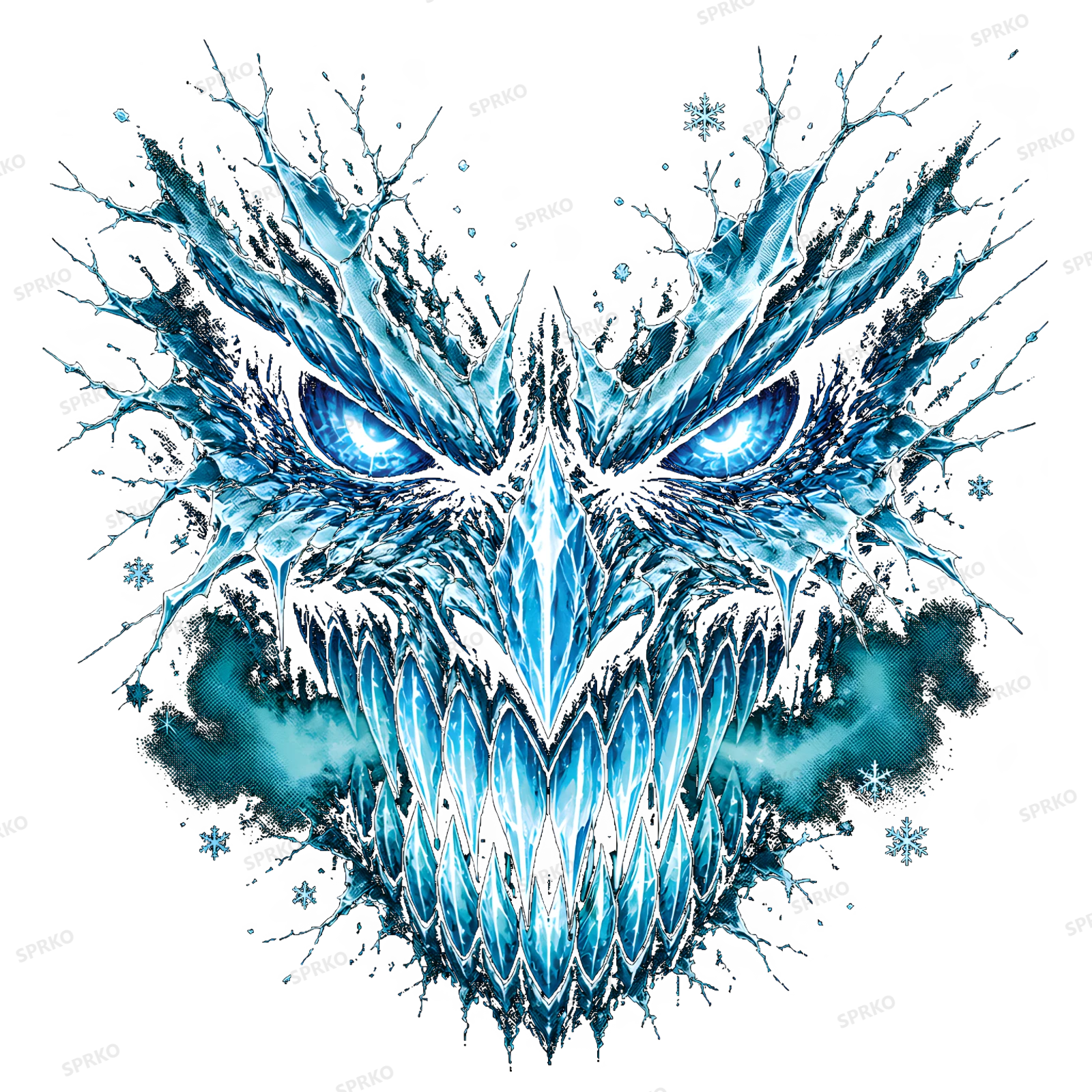 Ice Monster Face Winter Demon Design design preview wrapped on a mug