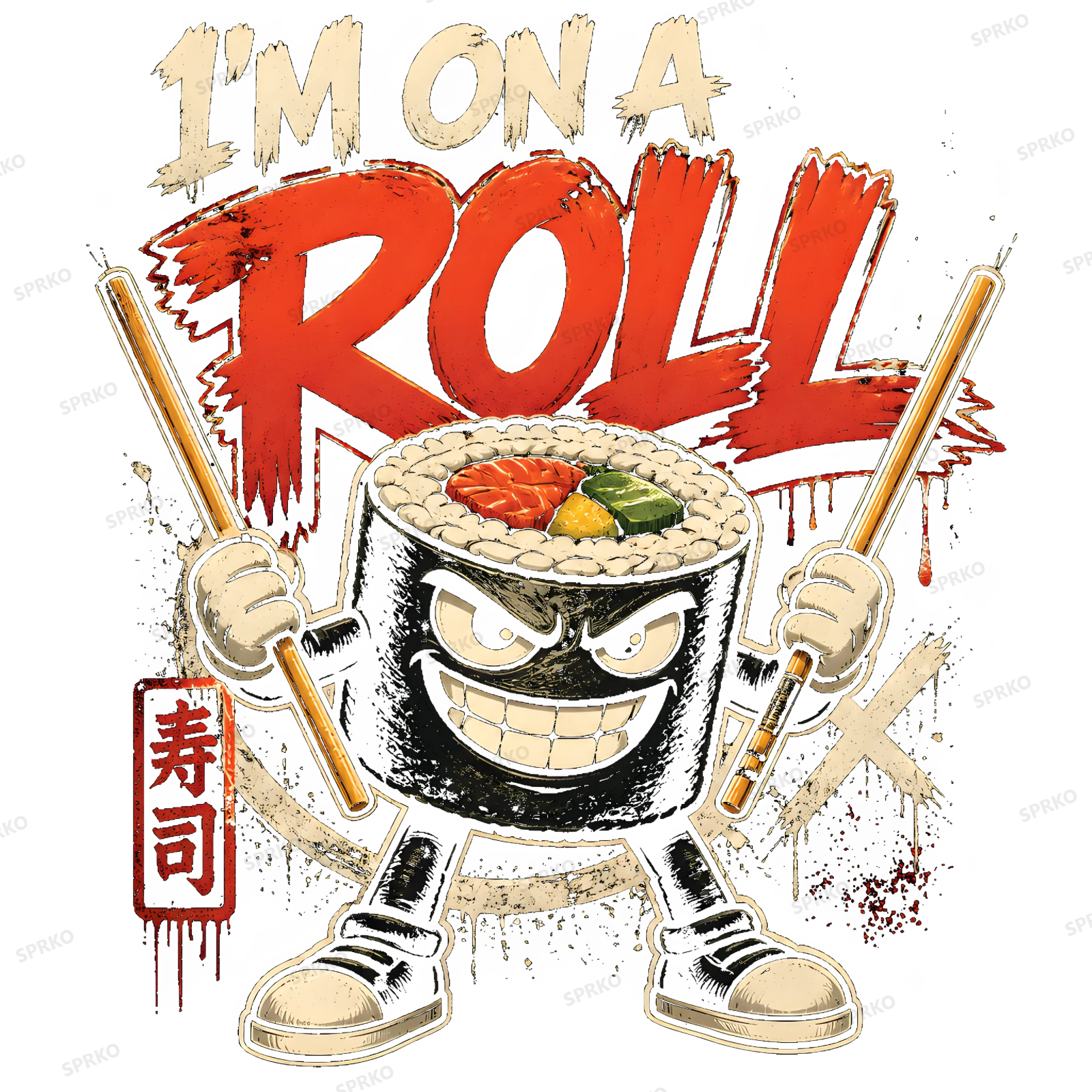 I'm On A Roll Aggressive Sushi Character design preview wrapped on a mug