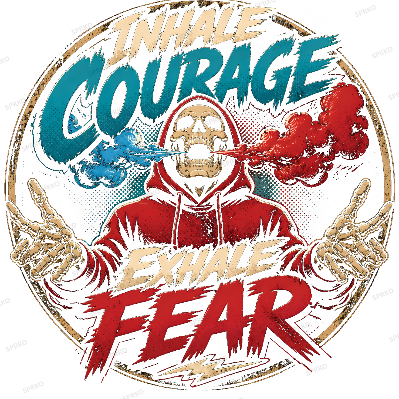 Inhale Courage Exhale Fear Skeleton Hoodie Design design preview wrapped on a mug