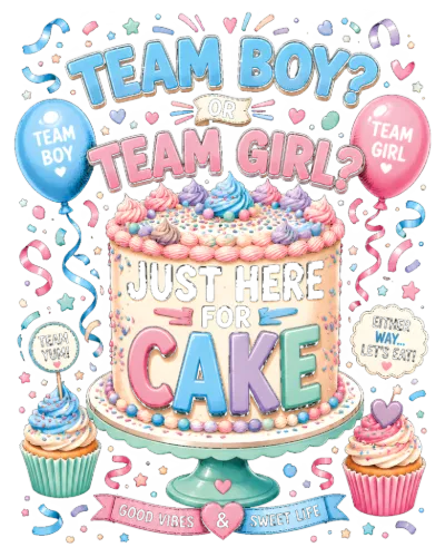 Just Here For Cake Gender Reveal Humor