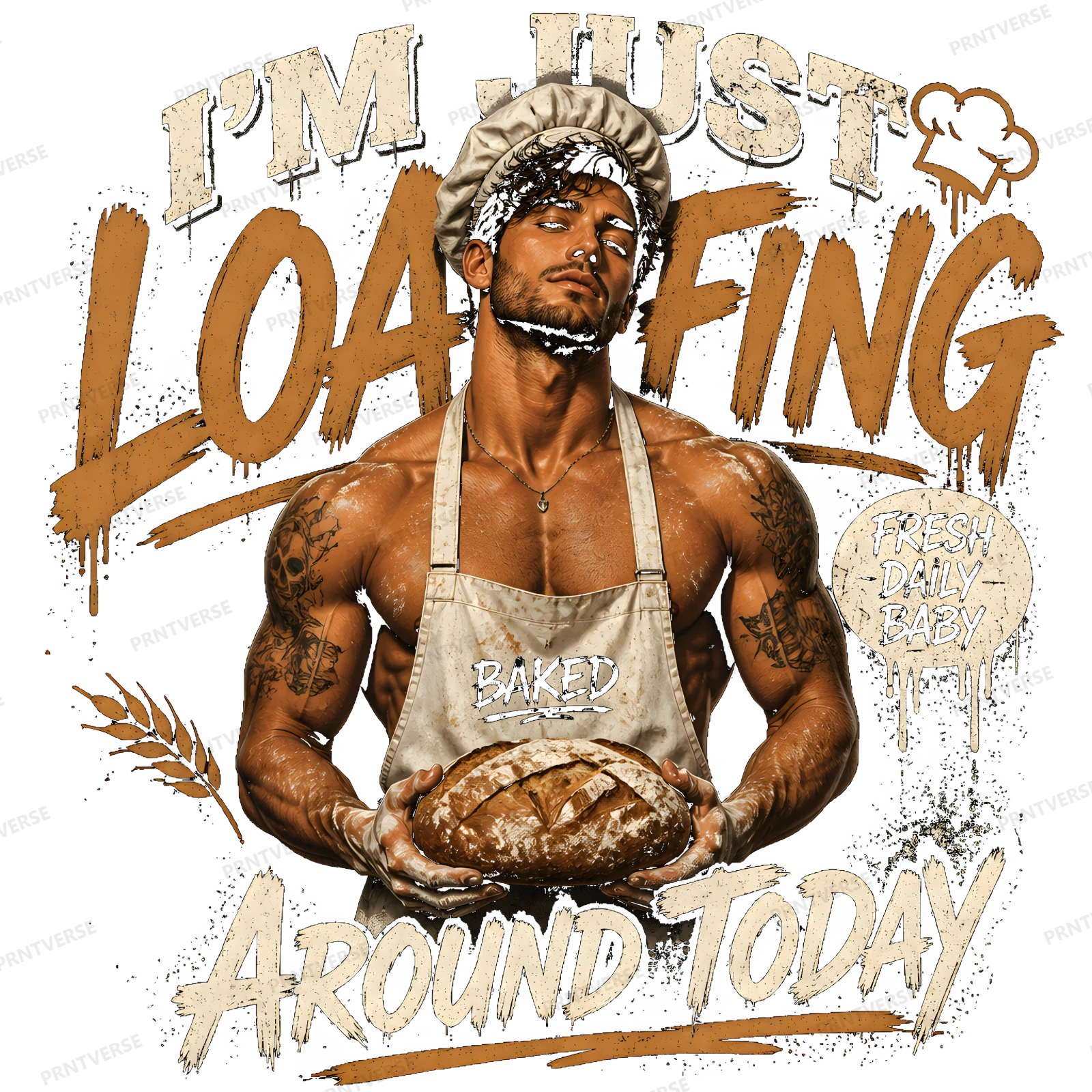 Just Loafing Around Muscular Baker Bread Pun Design design preview wrapped on a mug