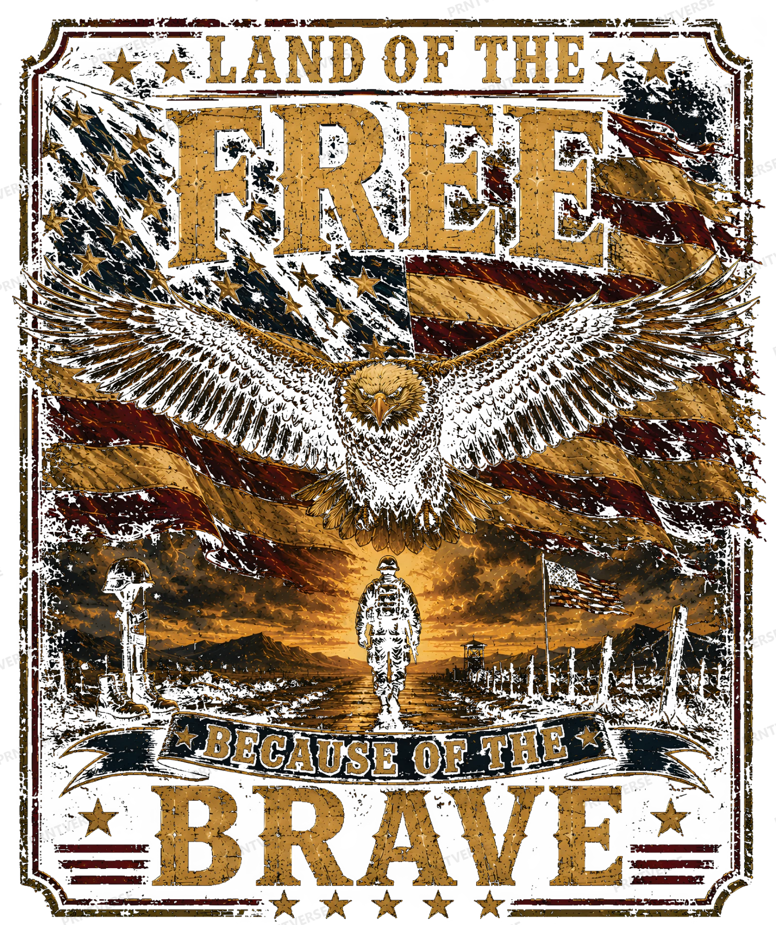 Land of the Free Because of the Brave Distressed Eagle Art design preview wrapped on a mug