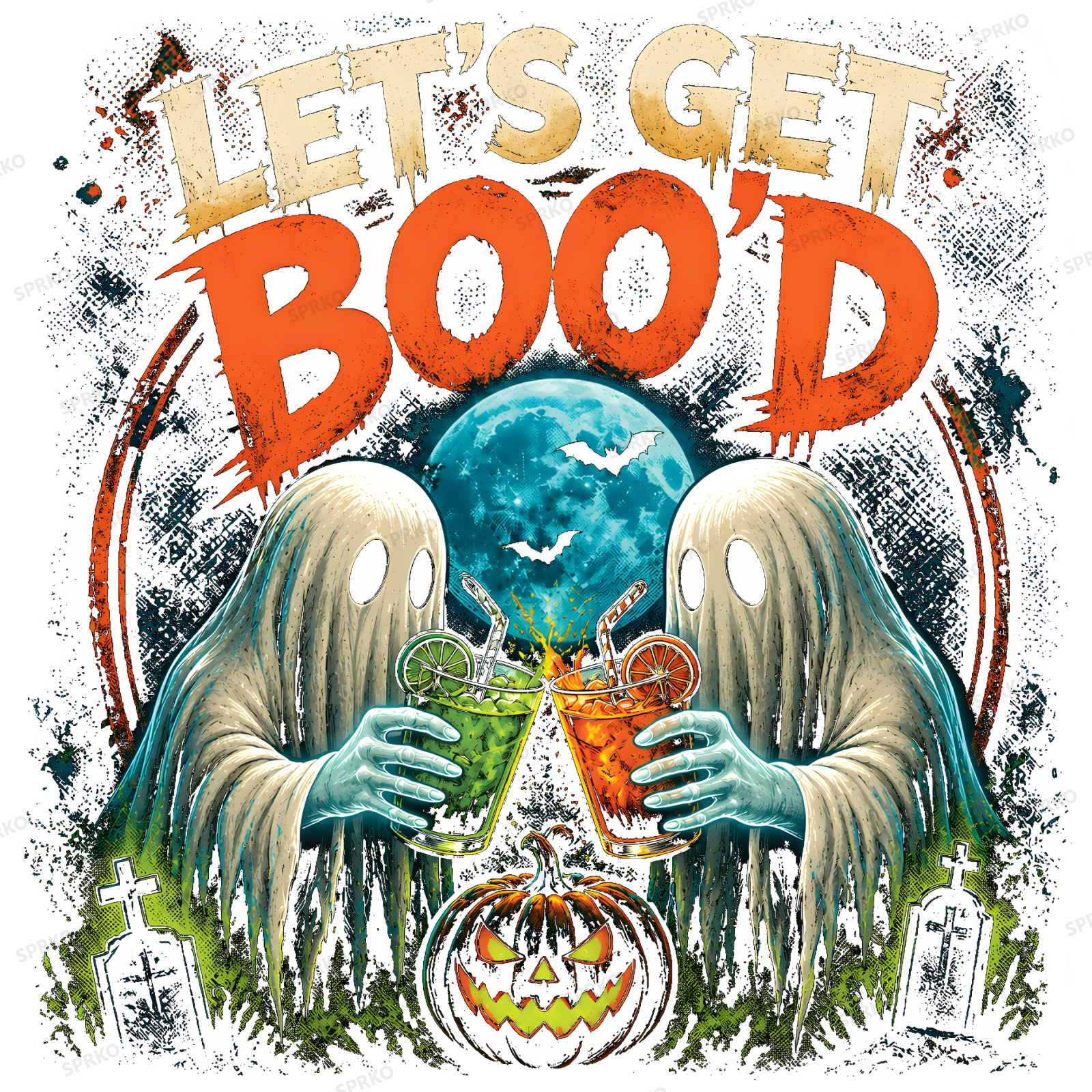 Let's Get Boo'd Halloween Ghost Cocktail design preview wrapped on a mug