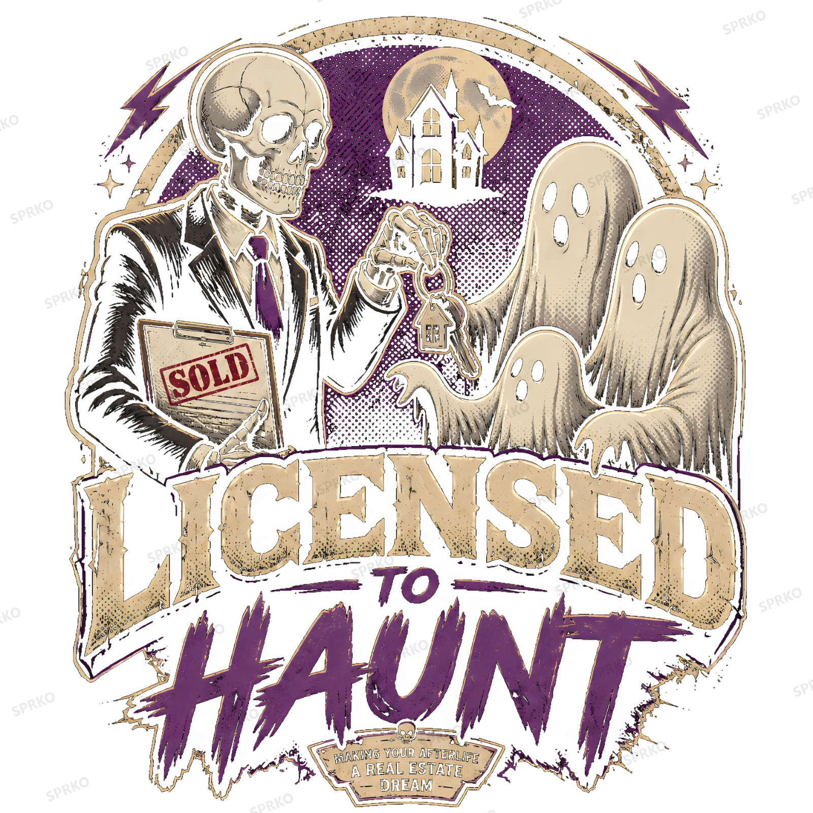 Licensed To Haunt Realtor Skeleton & Ghosts Design design preview wrapped on a mug