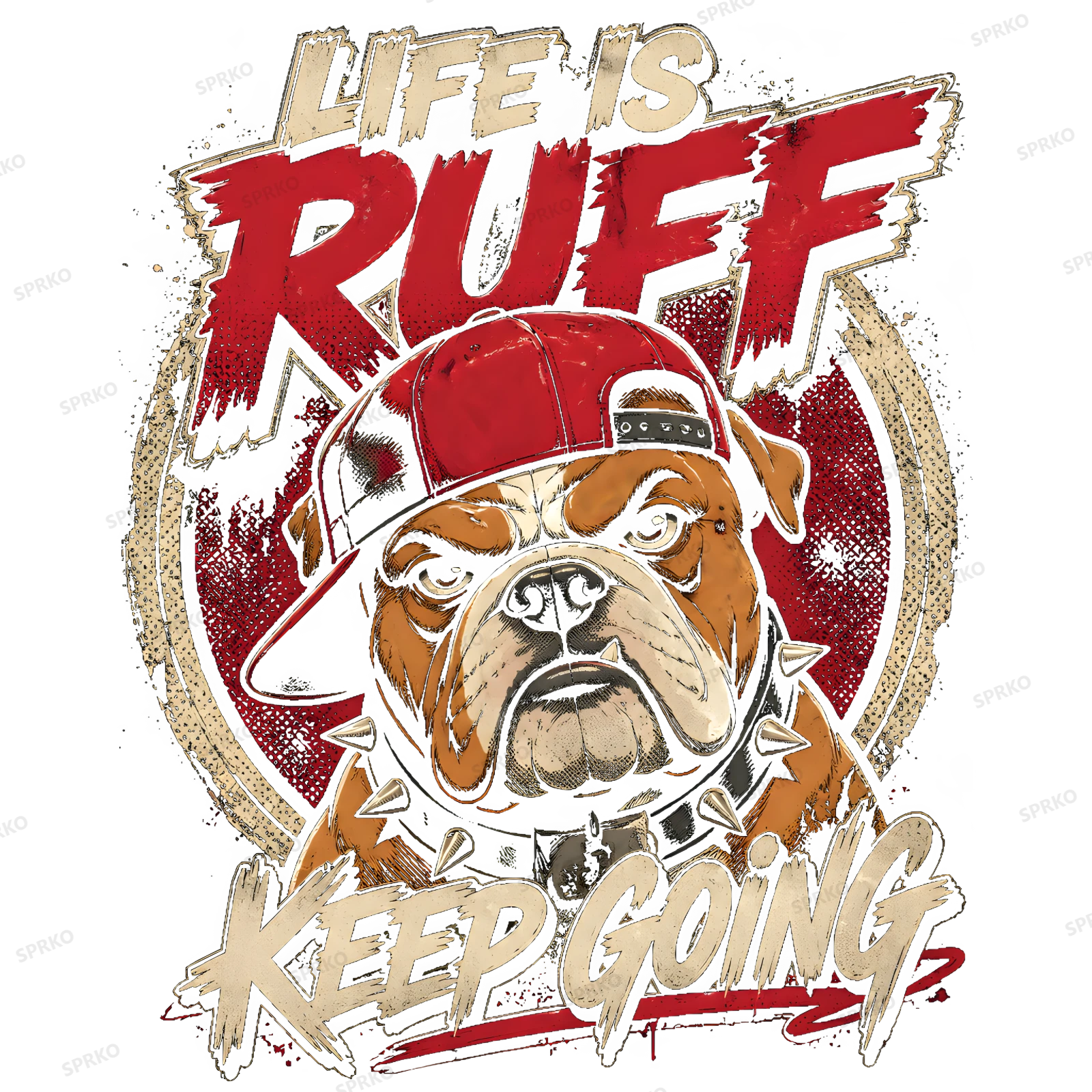 Life Is Ruff Keep Going Bulldog with Hat design preview wrapped on a mug