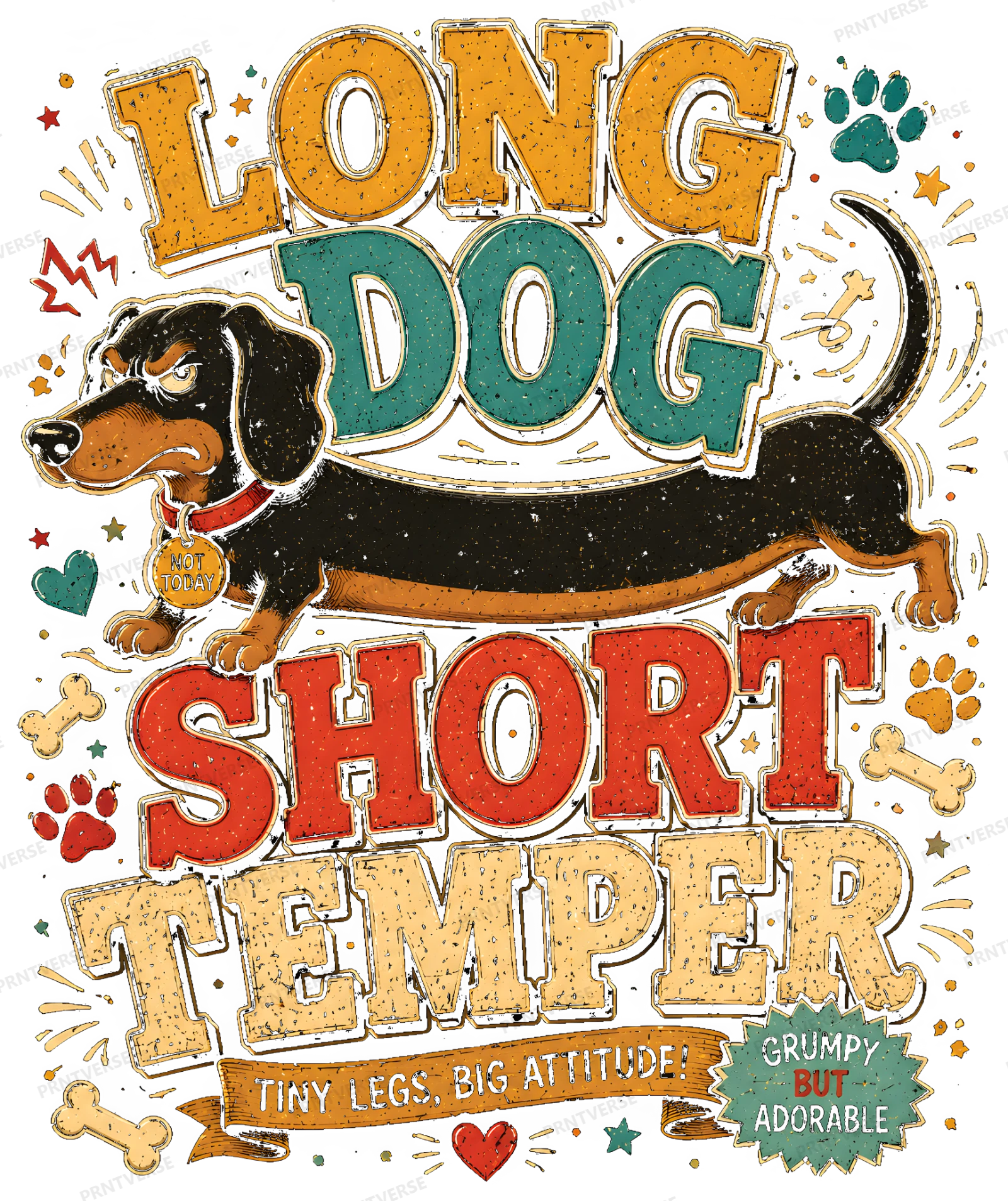 Long Dog Short Temper Grumpy Dachshund design preview wrapped on a mug