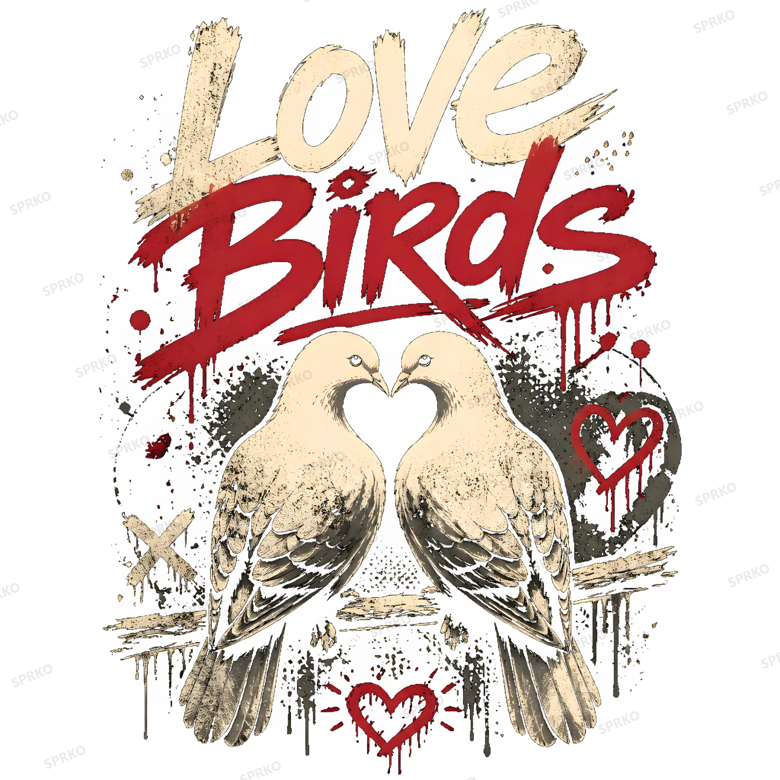 Love Birds Graffiti Style with Hearts design preview wrapped on a mug