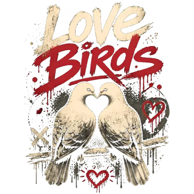 Love Birds Graffiti Style with Hearts