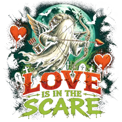 Love Is In The Scare Ghost Cupid Halloween Pun Design