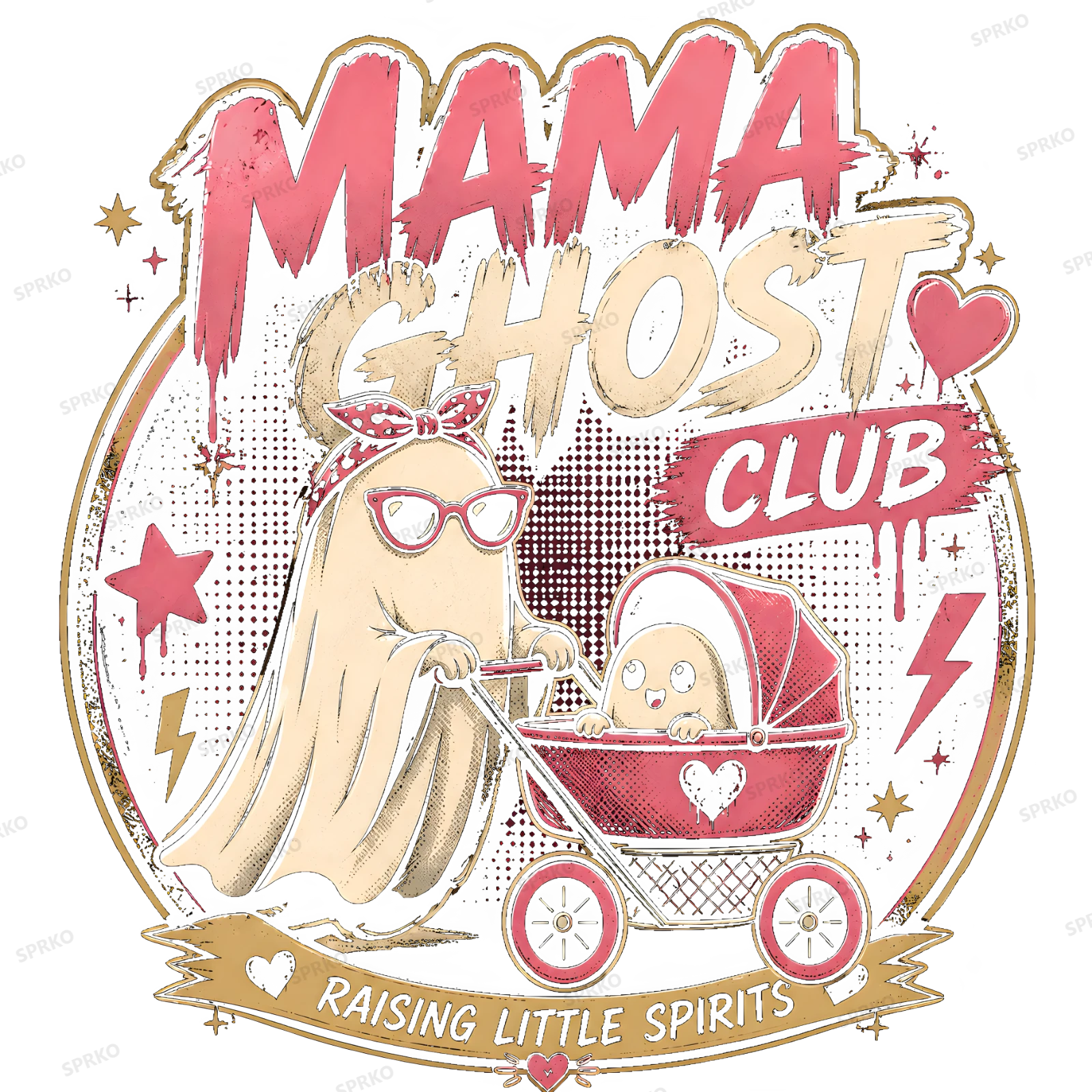 Mama Ghost Club Raising Little Spirits design preview wrapped on a mug