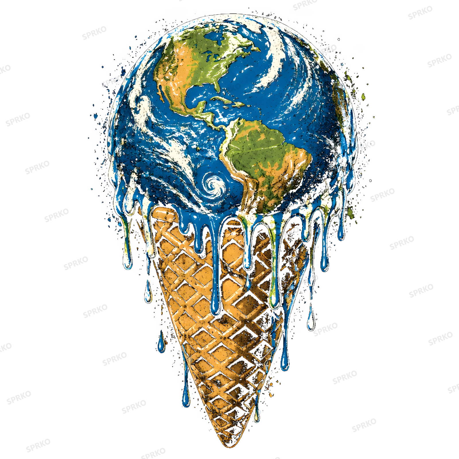 Melting Earth Ice Cream Cone design preview wrapped on a mug