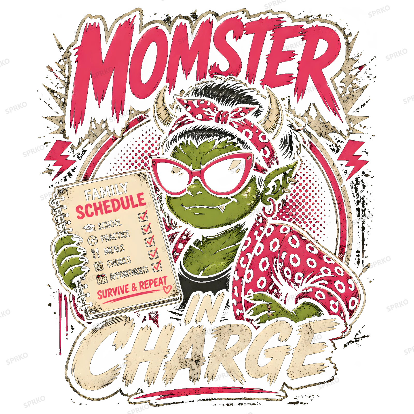 Momster In Charge Funny Mom Life Design design preview wrapped on a mug