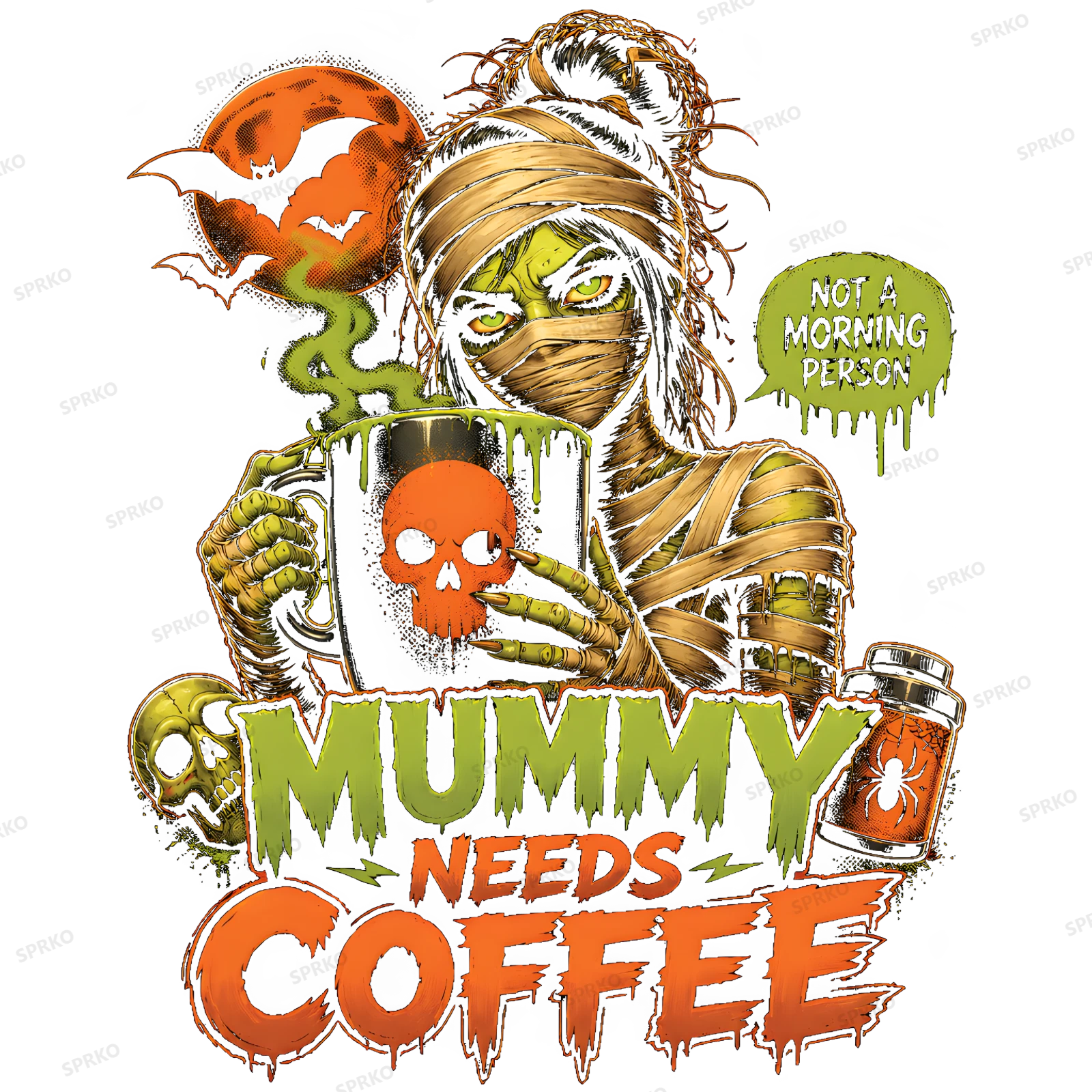 Mummy Needs Coffee Funny Halloween Design design preview wrapped on a mug