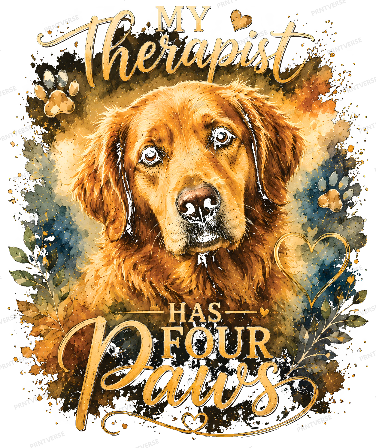 My Therapist Has Four Paws Golden Retriever Art design preview wrapped on a mug