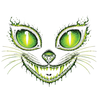 Neon Green Cheshire Cat Grin with Glowing Eyes