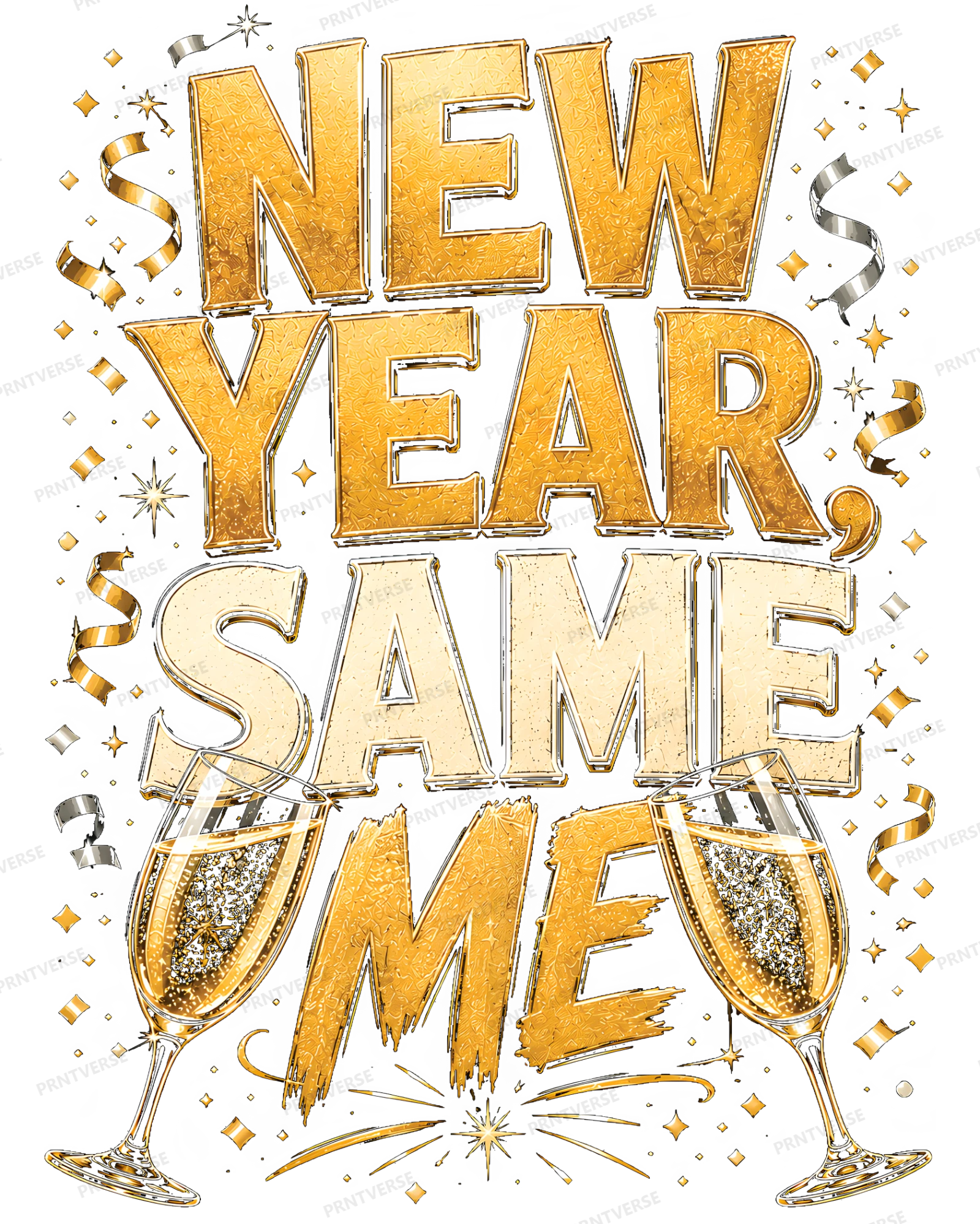 New Year Same Me Festive Gold Typography design preview wrapped on a mug