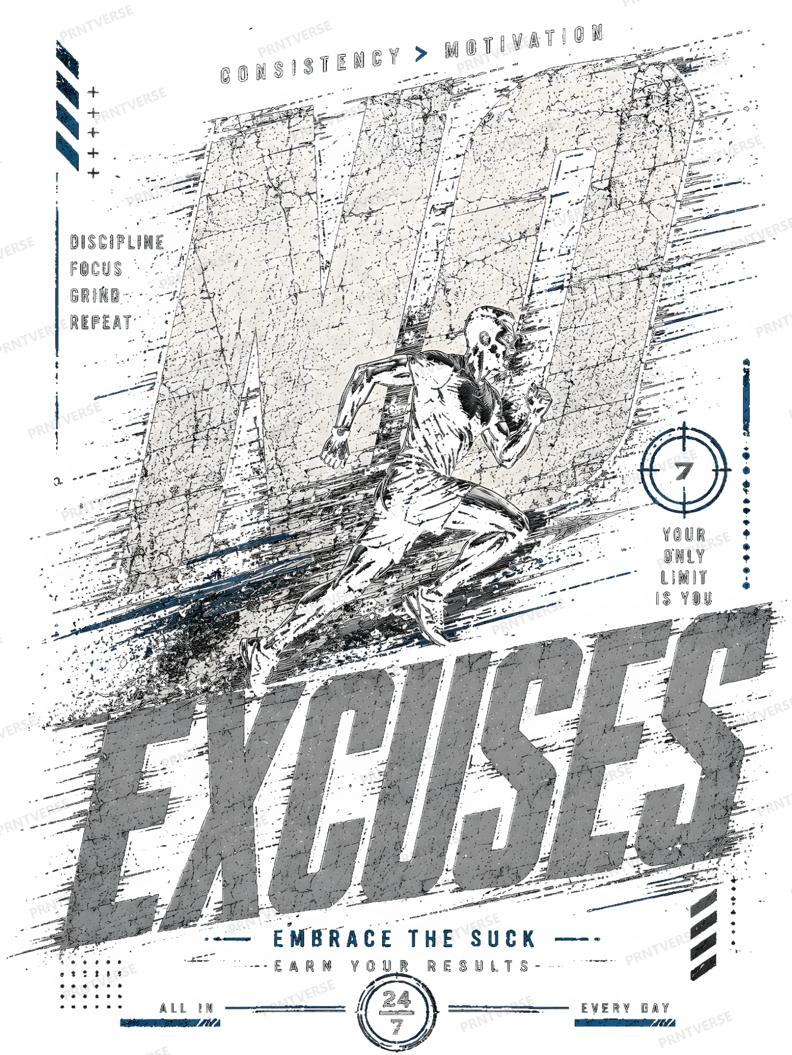 No Excuses Distressed Fitness Runner Typography design preview wrapped on a mug