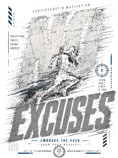 No Excuses Distressed Fitness Runner Typography