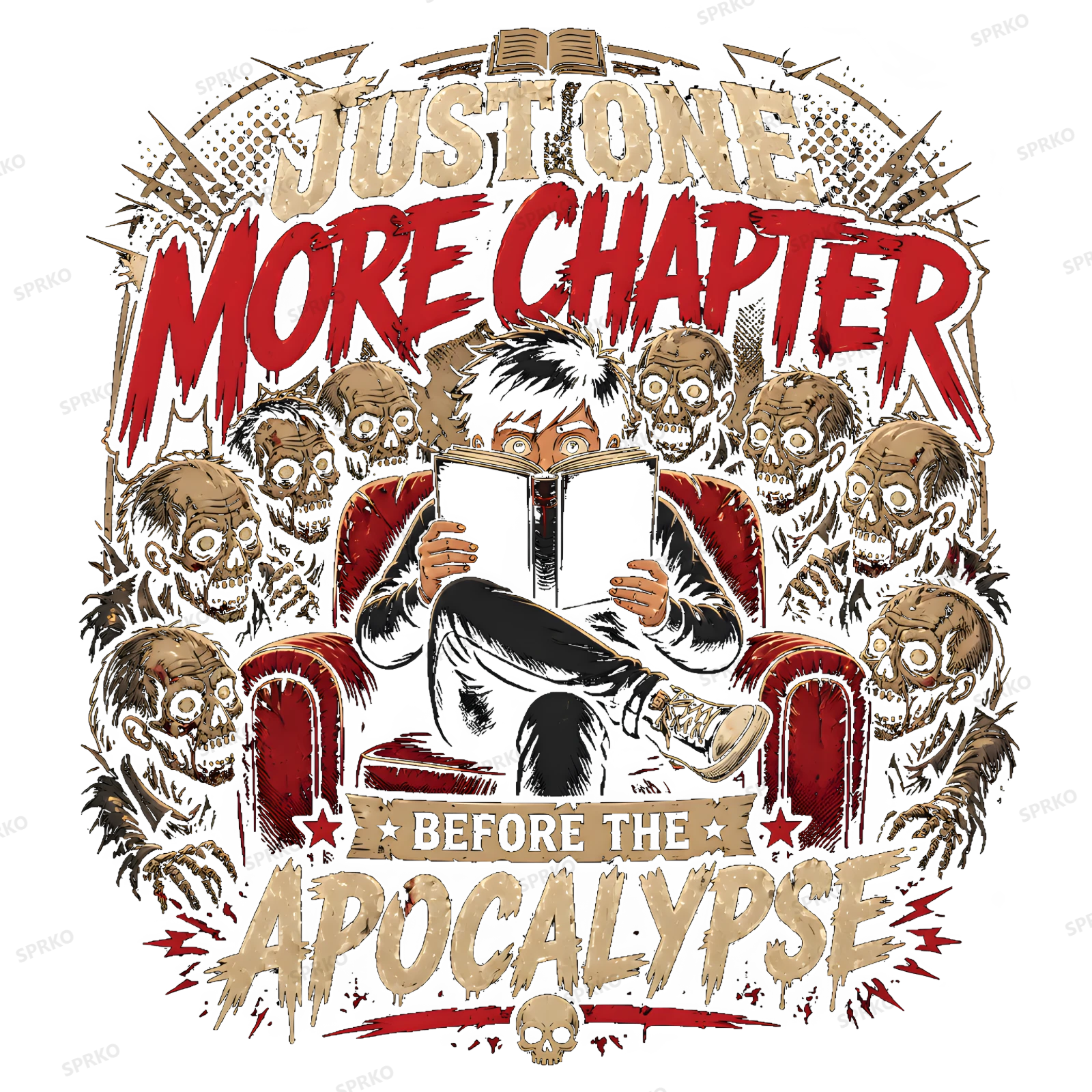 Just One More Chapter Before The Apocalypse Reading Zombie Design design preview wrapped on a mug