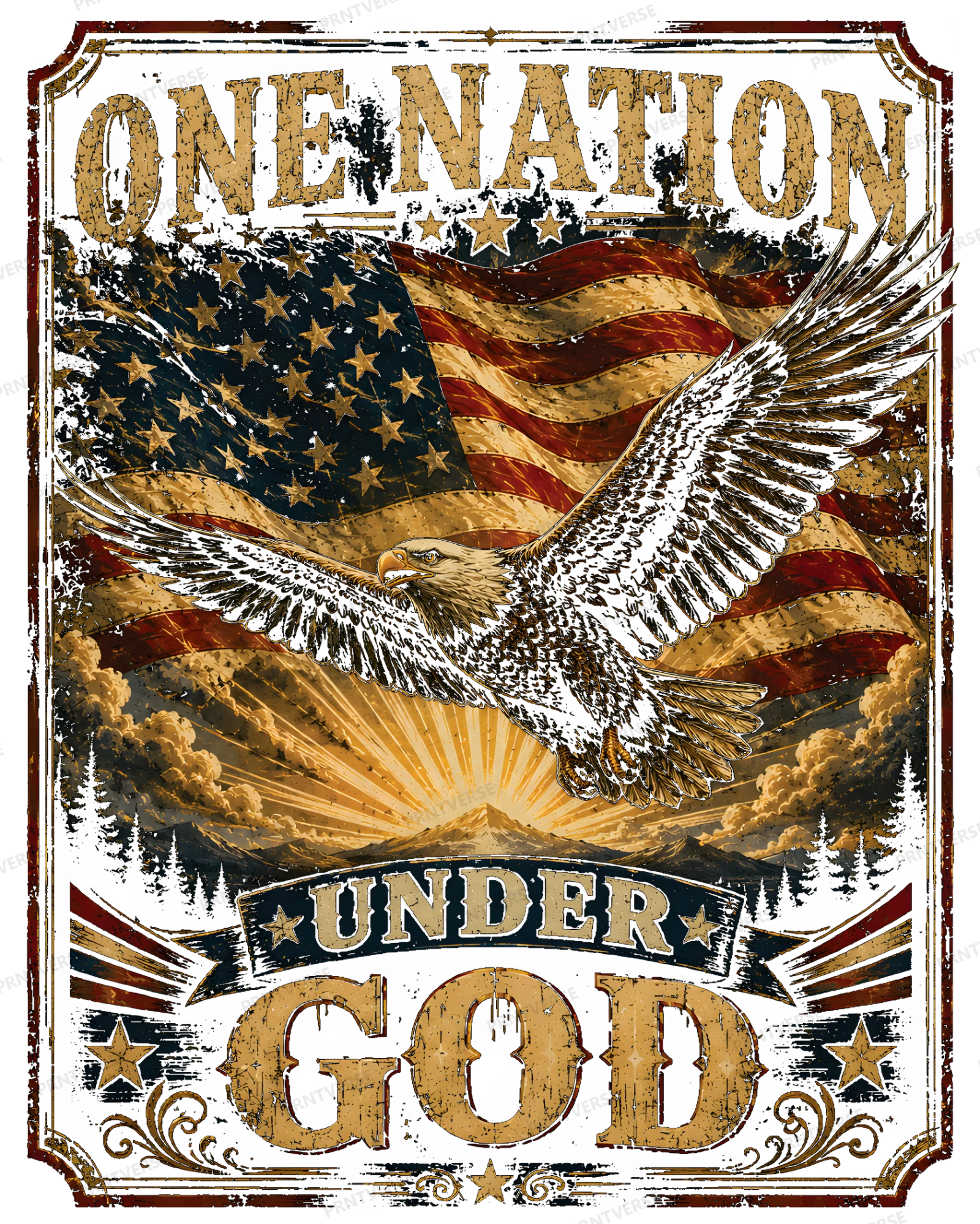 One Nation Under God Vintage Eagle Americana design preview wrapped on a mug