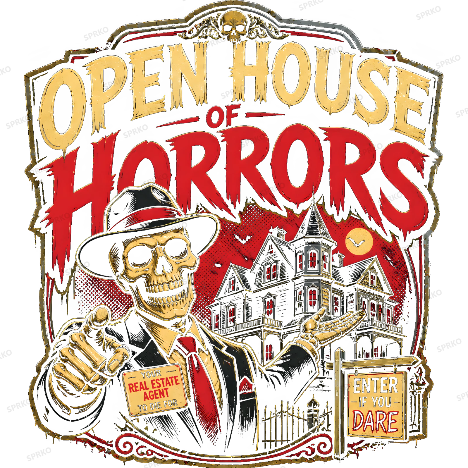 Open House of Horrors Real Estate Agent Skeleton design preview wrapped on a mug