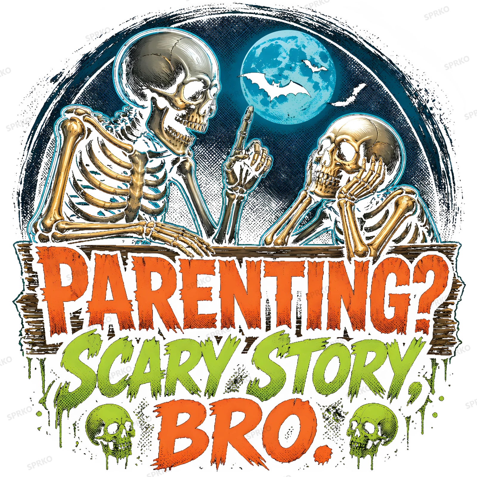 Parenting? Scary Story, Bro. Funny Skeleton Halloween design preview wrapped on a mug