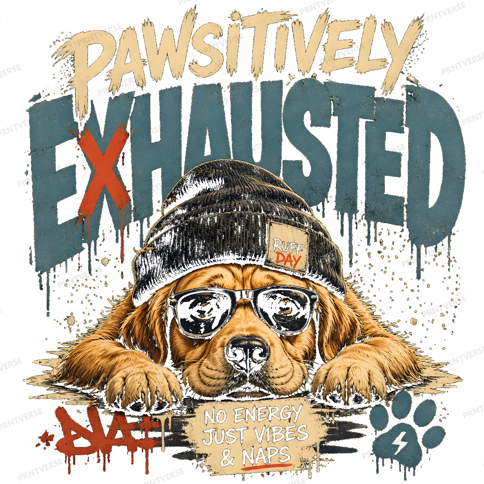 Pawsitively Exhausted Streetwear Dog Humor design preview wrapped on a mug