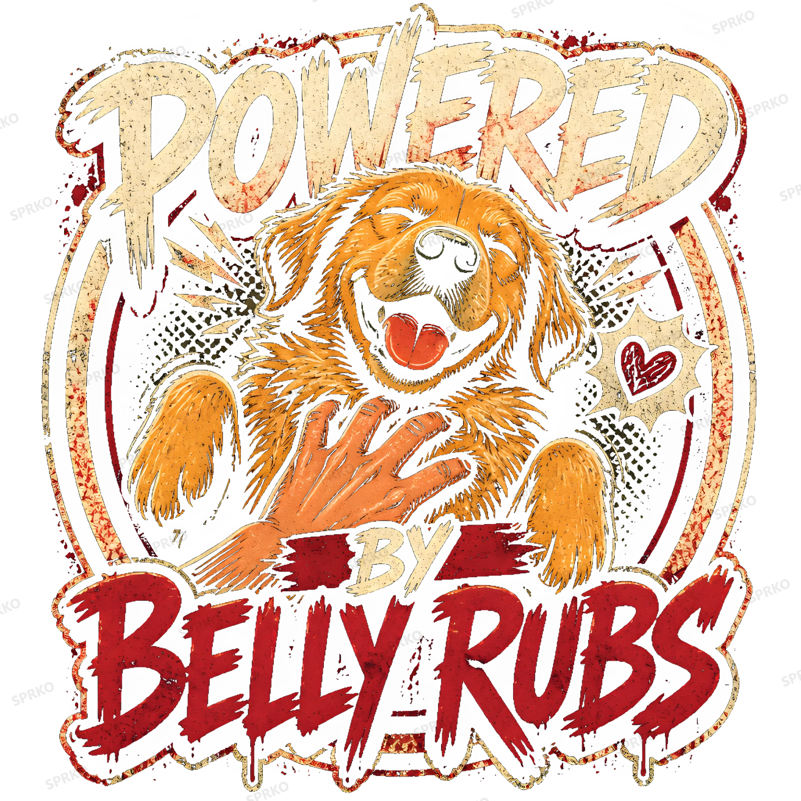 Powered by Belly Rubs Golden Retriever design preview wrapped on a mug