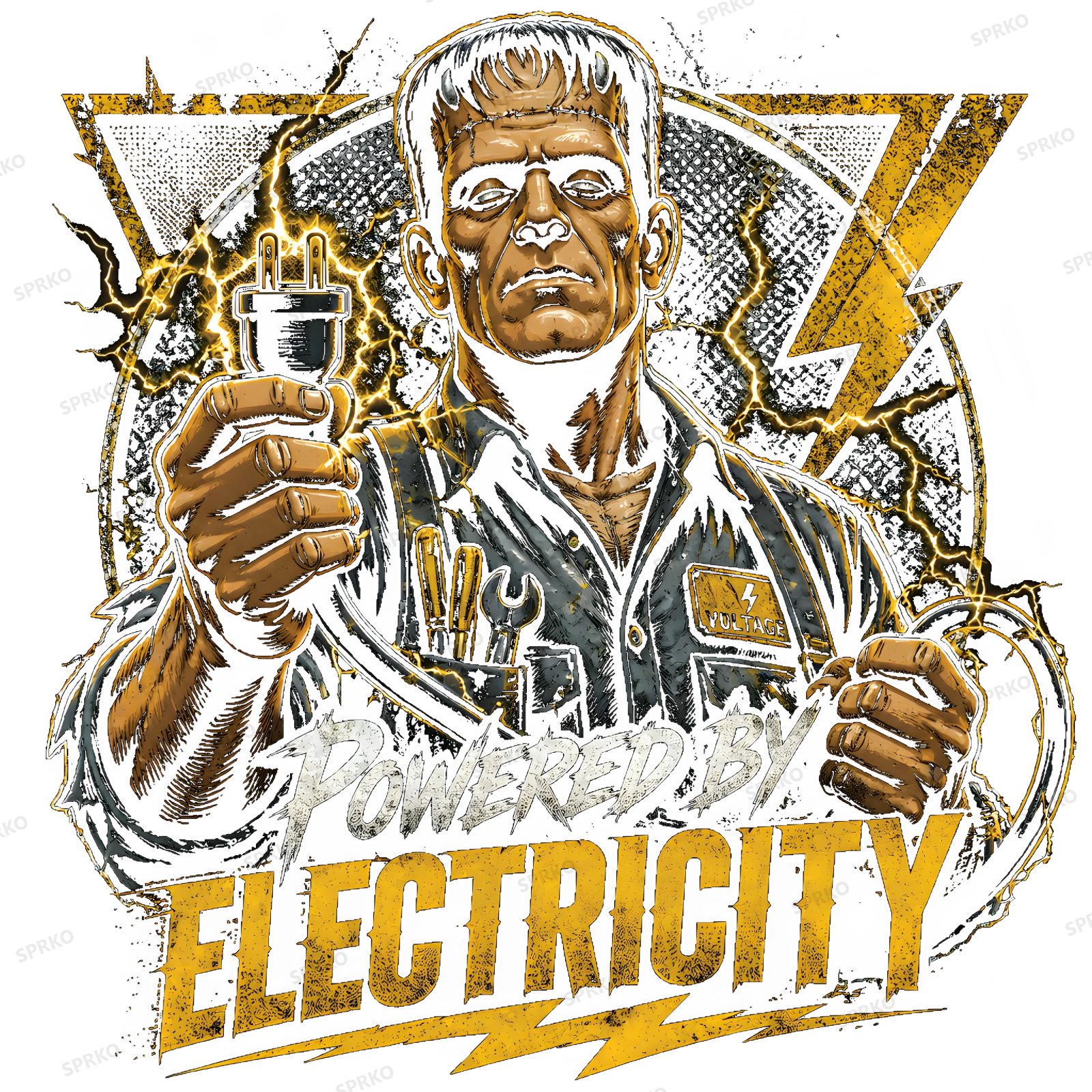 Powered by Electricity Frankenstein Electrician design preview wrapped on a mug