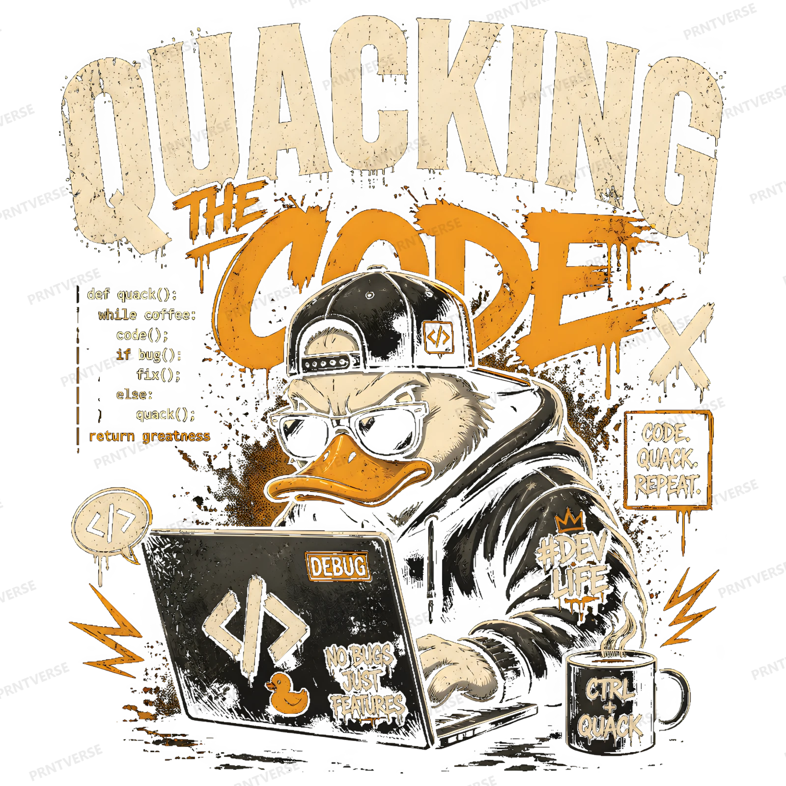 Quacking the Code Hacker Duck design preview wrapped on a mug