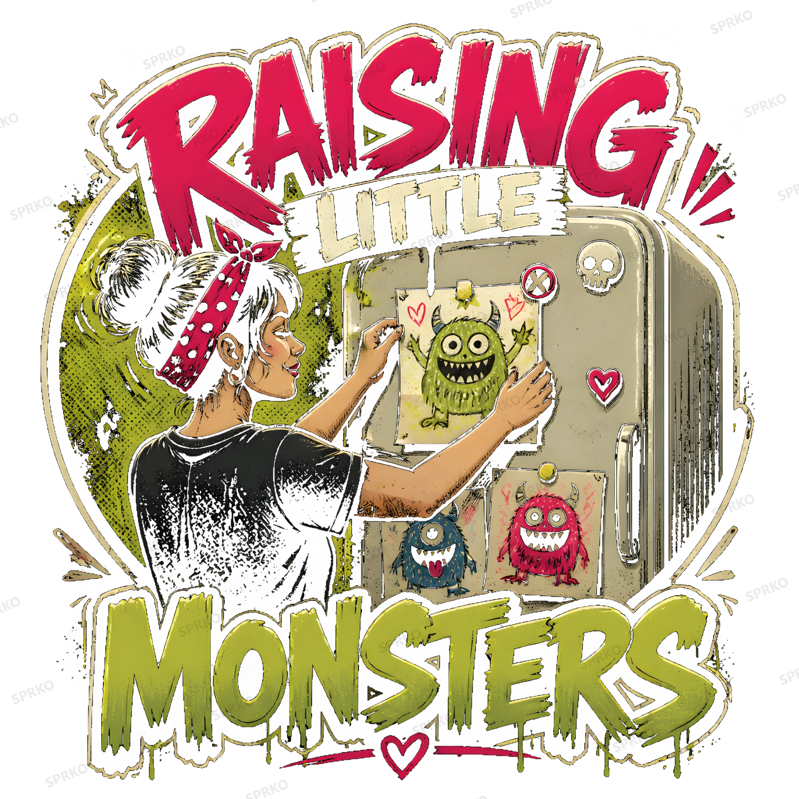 Raising Little Monsters Mom Life Art design preview wrapped on a mug