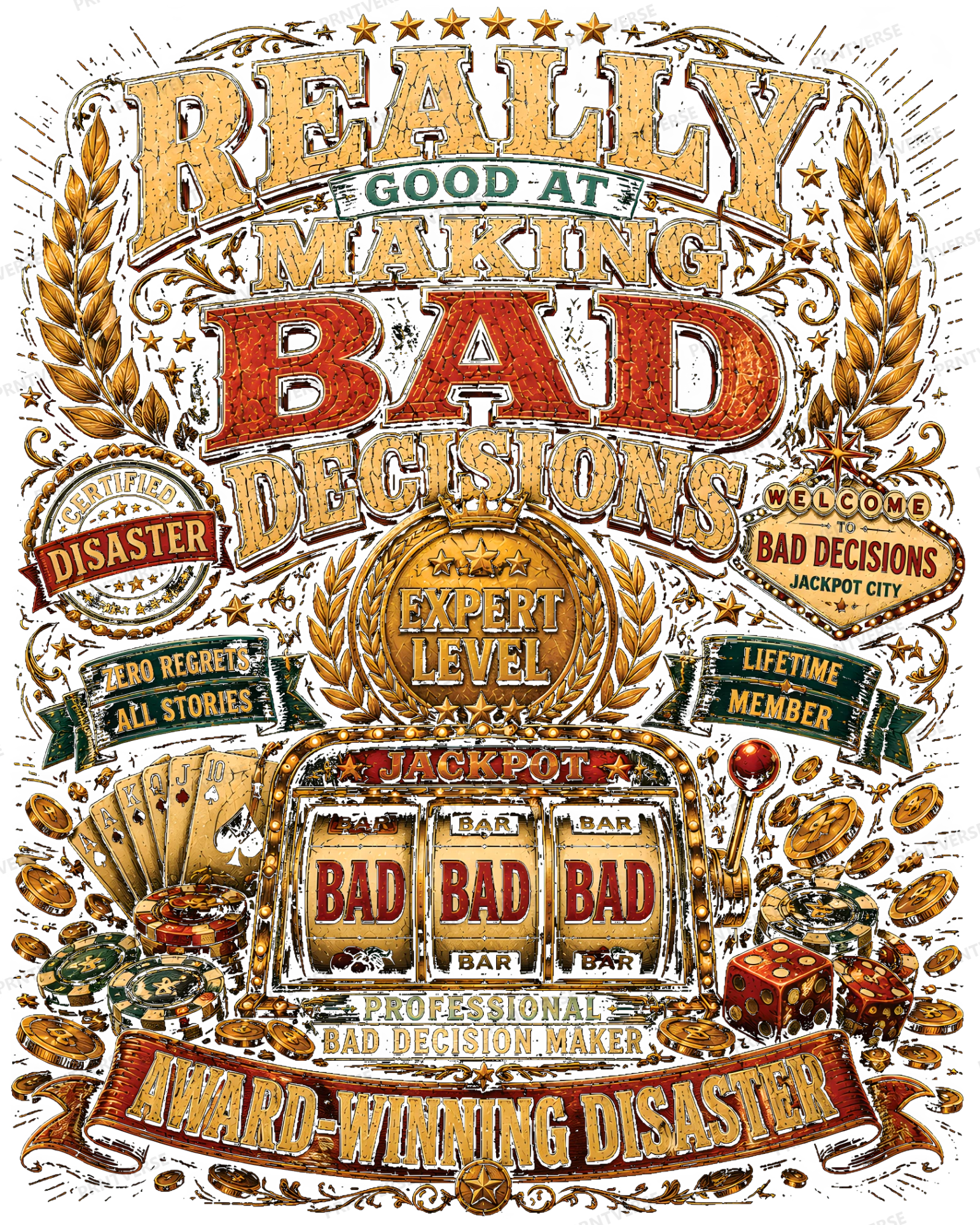 Expert Level Bad Decisions Vintage Casino Art design preview wrapped on a mug