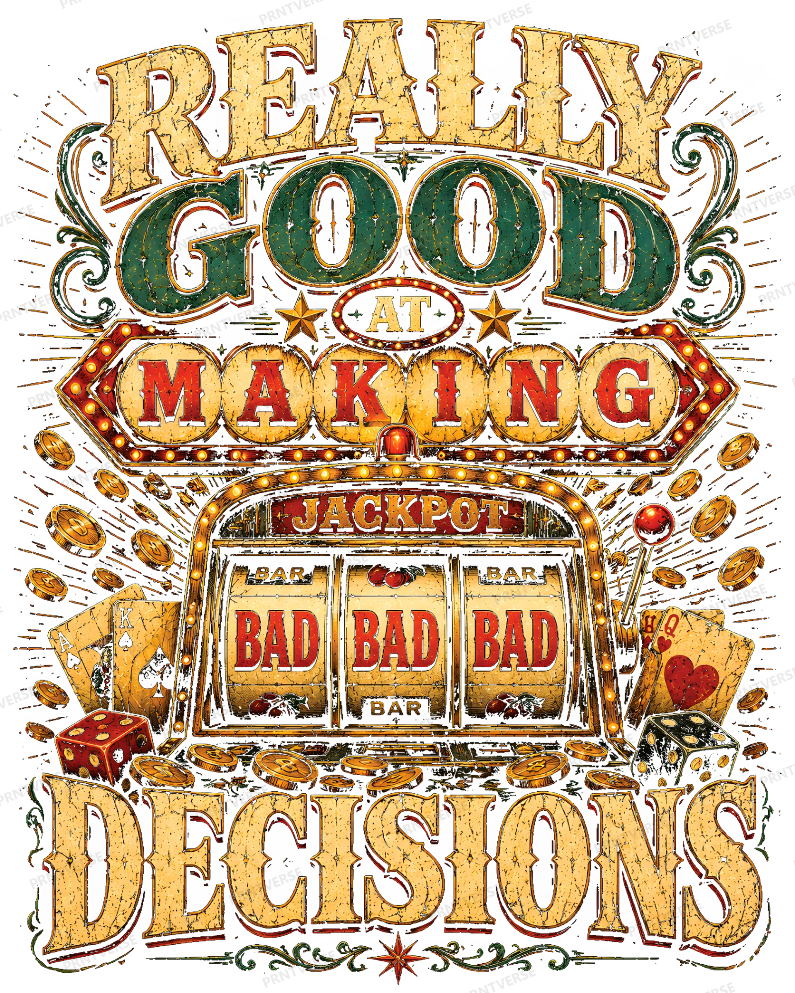 Really Good At Making Bad Decisions Casino Sign design preview wrapped on a mug