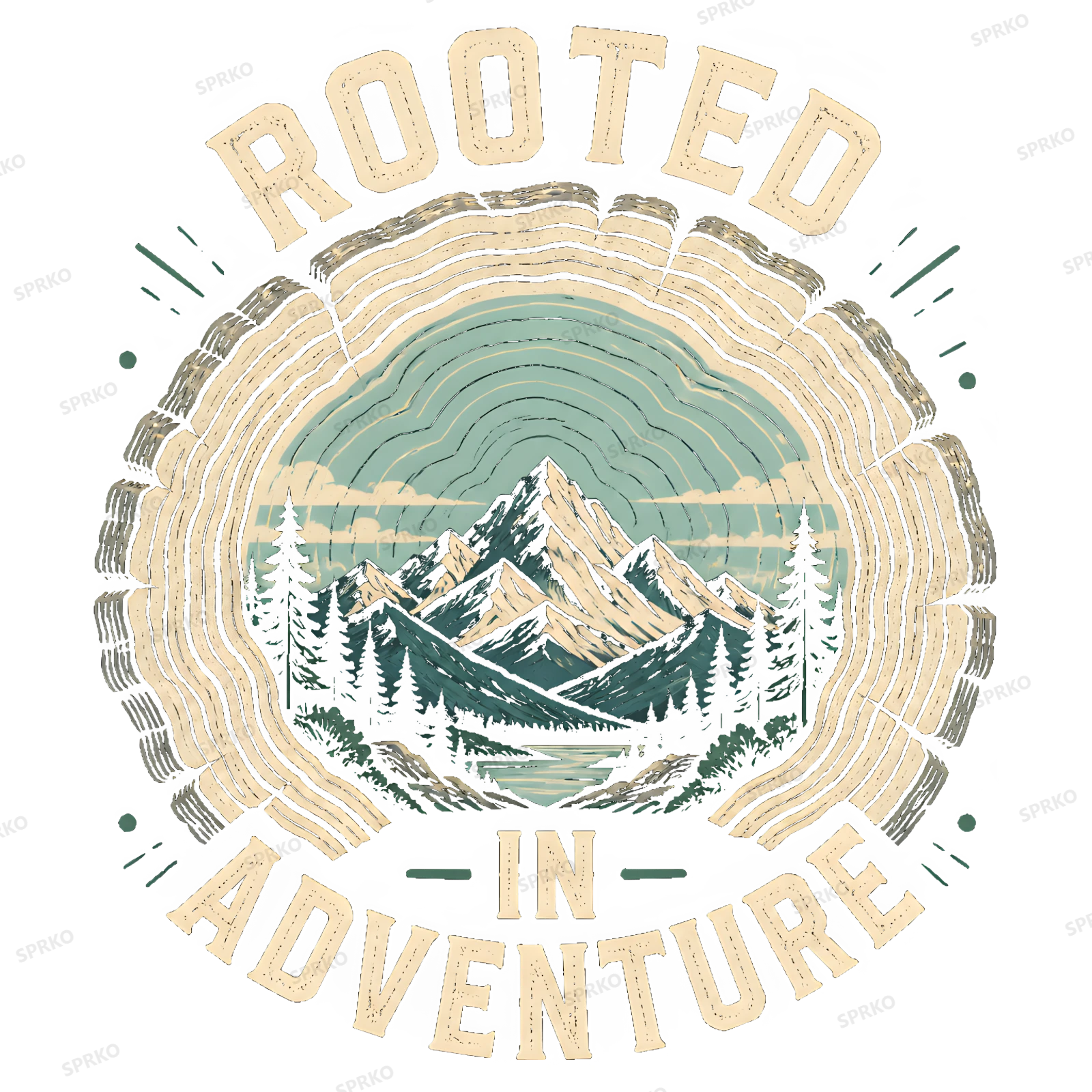 Rooted In Adventure Tree Ring Mountain Lake design preview wrapped on a mug