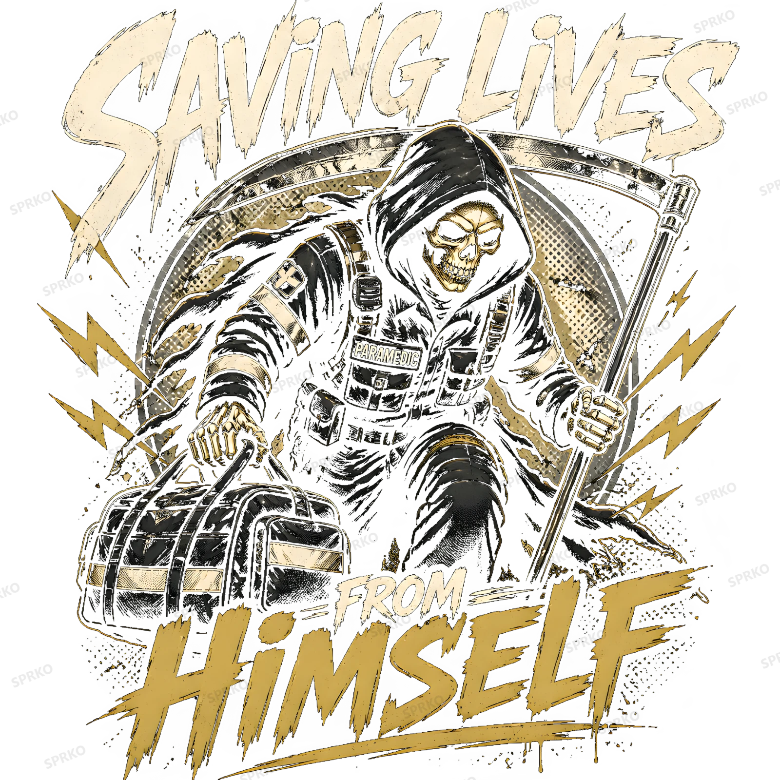Saving Lives From Himself Paramedic Grim Reaper design preview wrapped on a mug