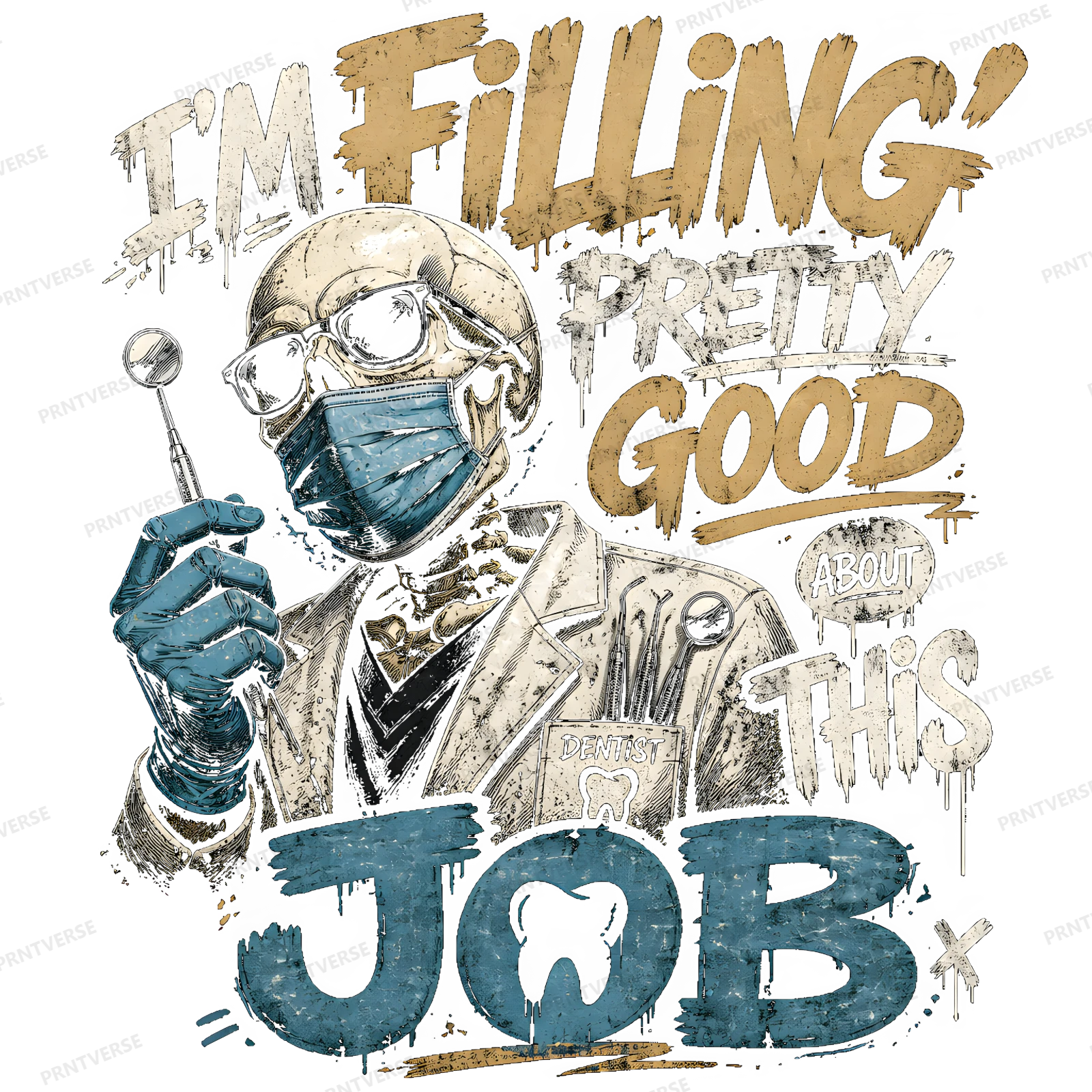 Skeleton Dentist Filling Pretty Good Pun Art design preview wrapped on a mug
