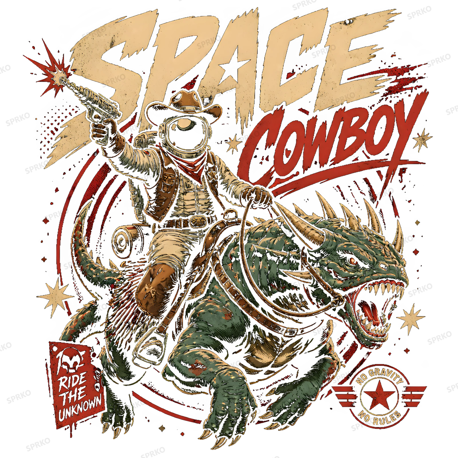Space Cowboy Riding Alien Illustration design preview wrapped on a mug