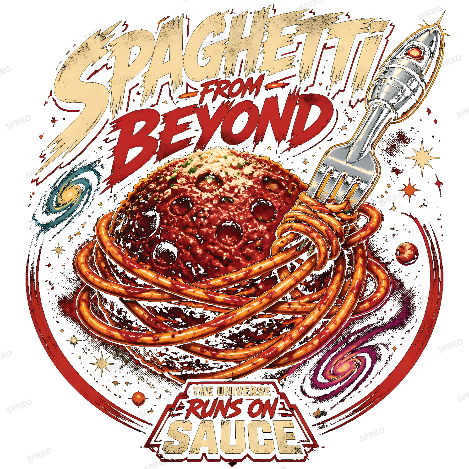 Spaghetti From Beyond The Universe Runs On Sauce design preview wrapped on a mug