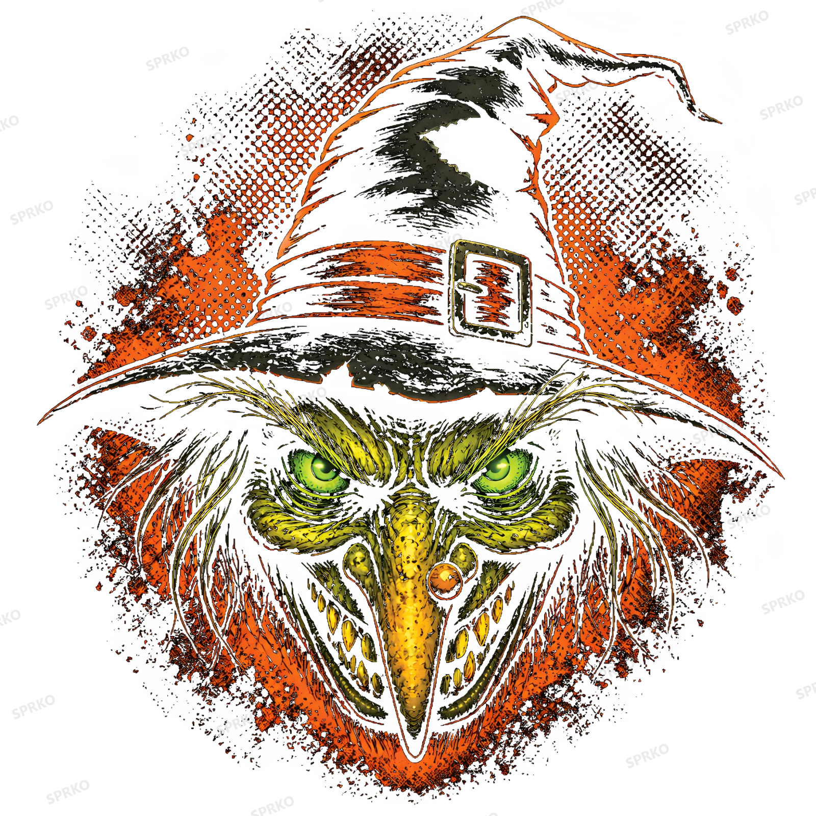 Spooky Green Witch Face Halloween Graphic design preview wrapped on a mug