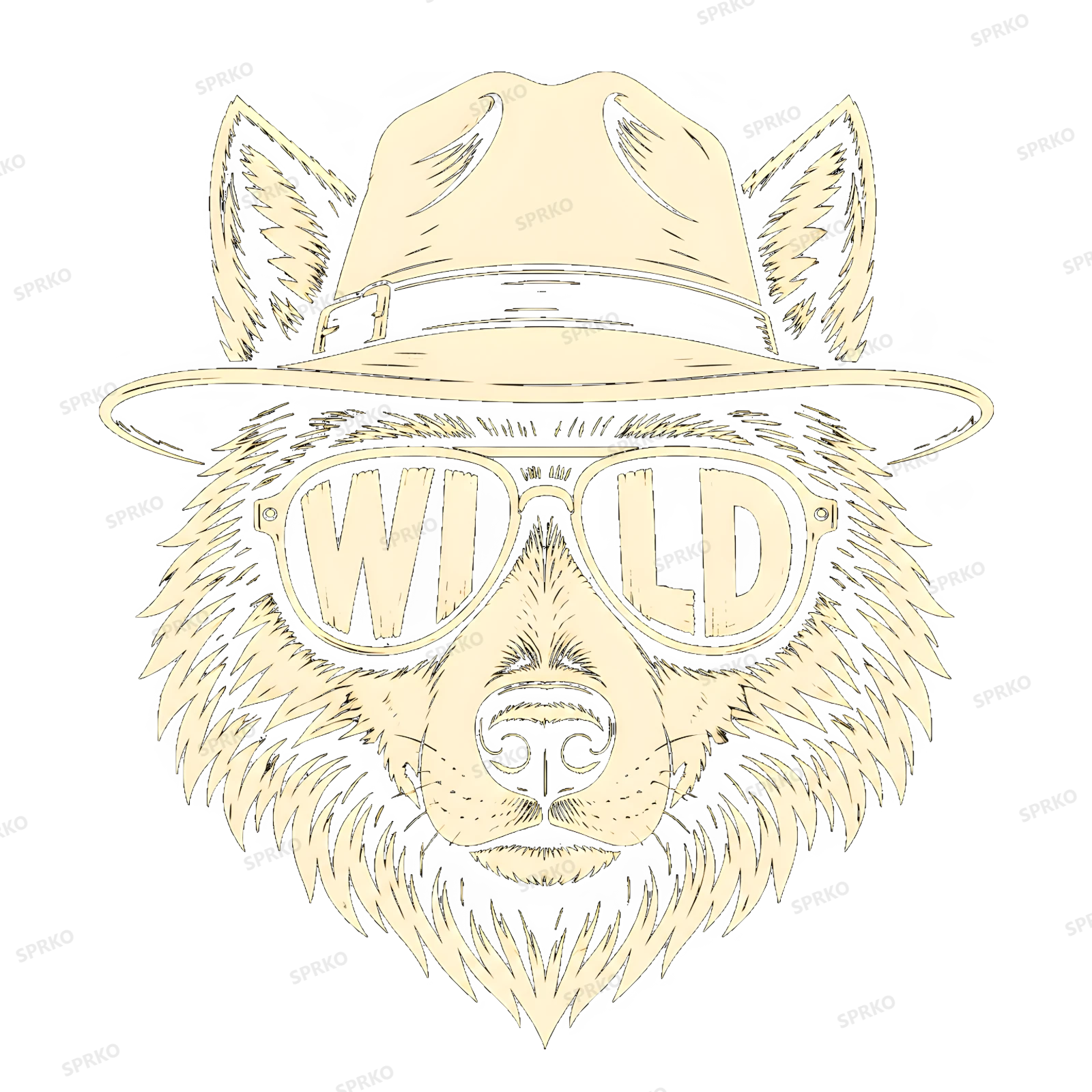 Stay Wild Wolf with Hat and Sunglasses Design design preview wrapped on a mug