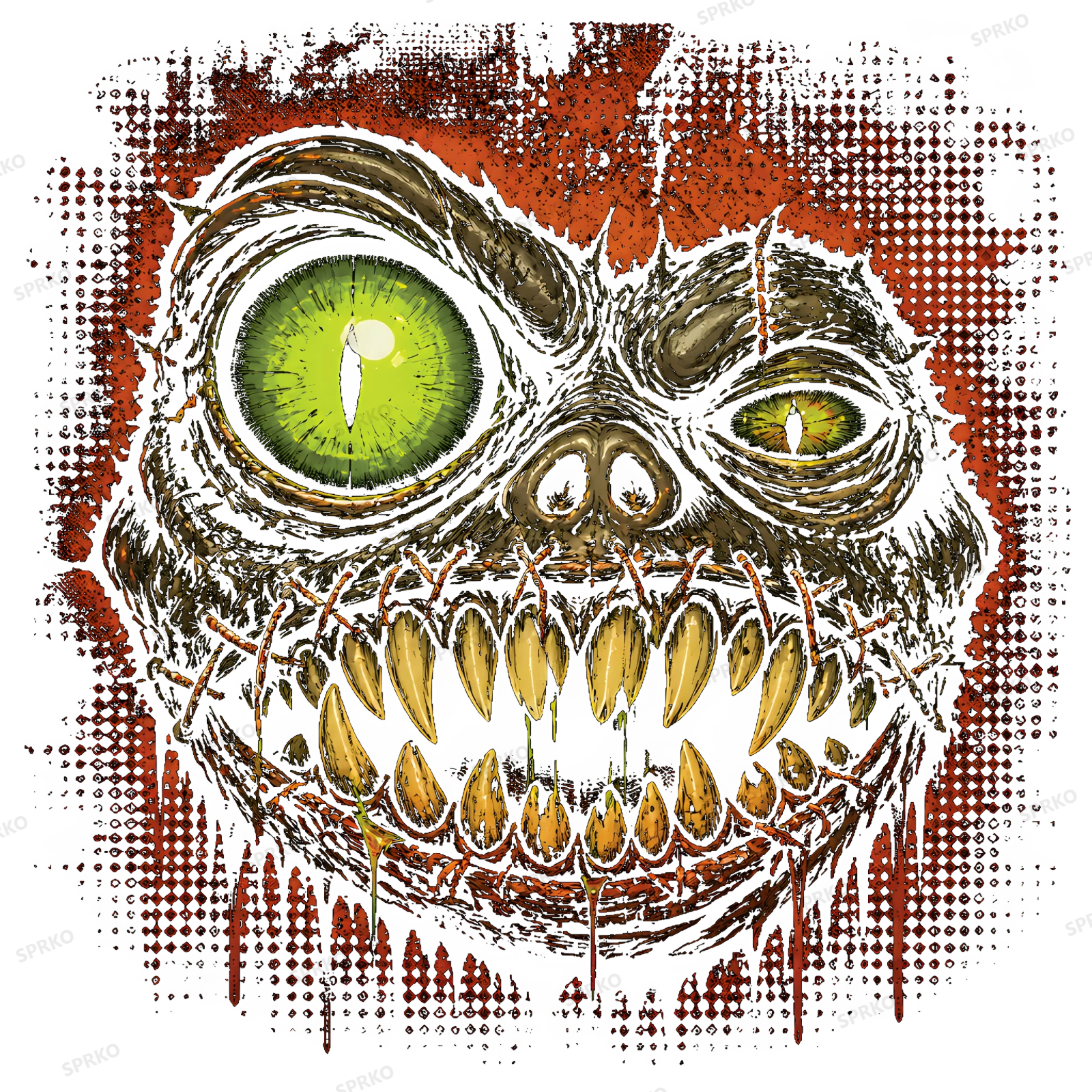 Stitched Monster Face with Glowing Eyes design preview wrapped on a mug